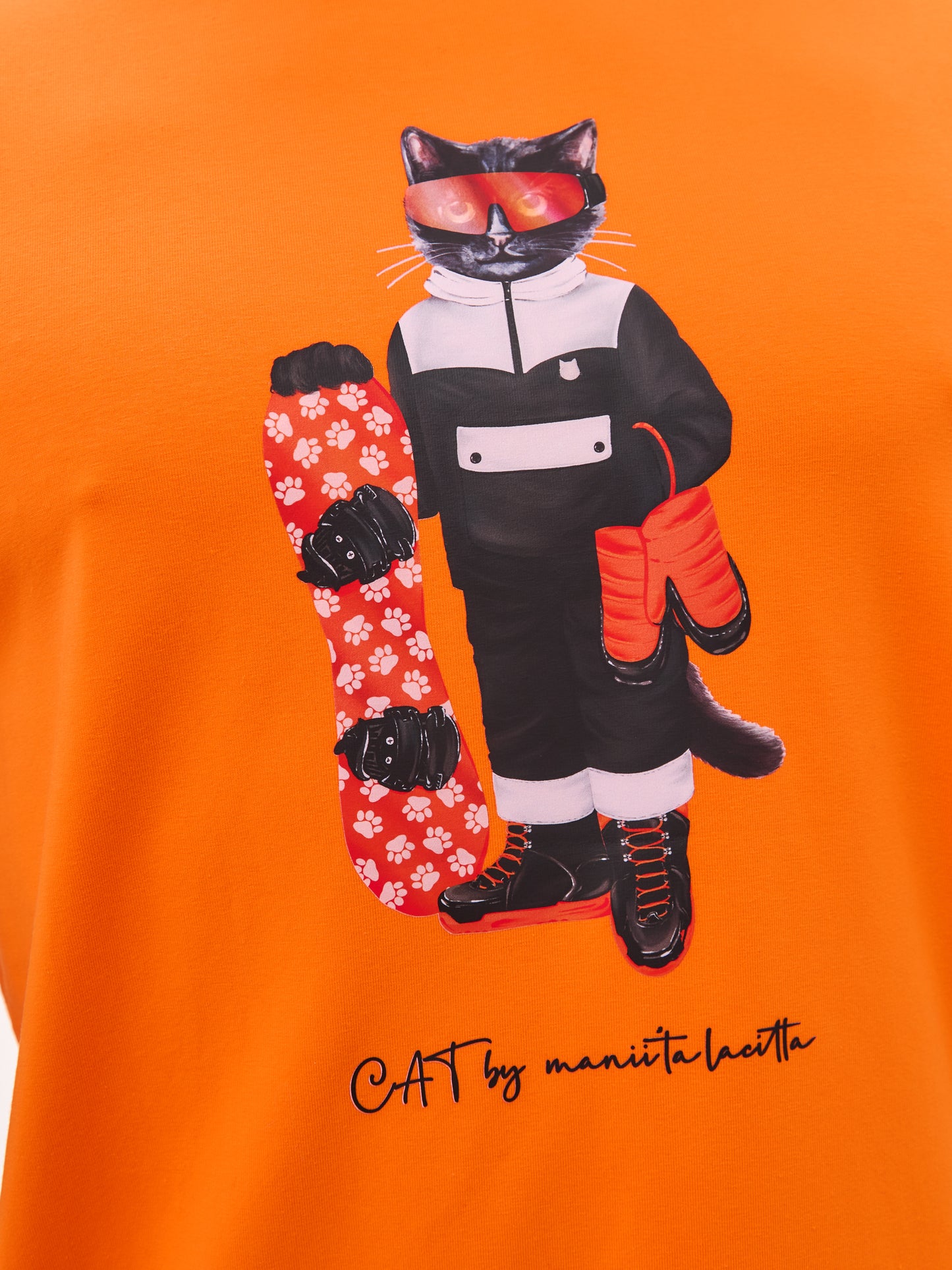 Orange Printed T-shirt SNOWBOARD CAT - T-shirt