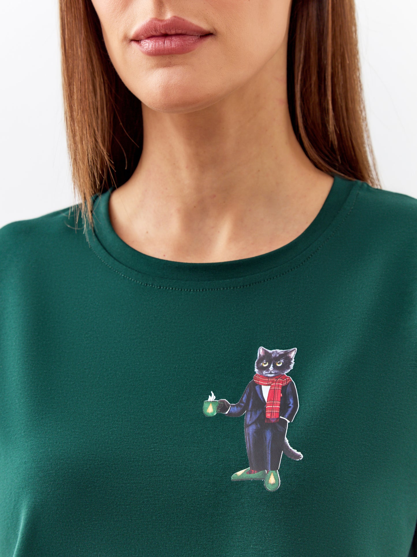 Green Printed T-shirt NEW YEAR CAT - T-shirt