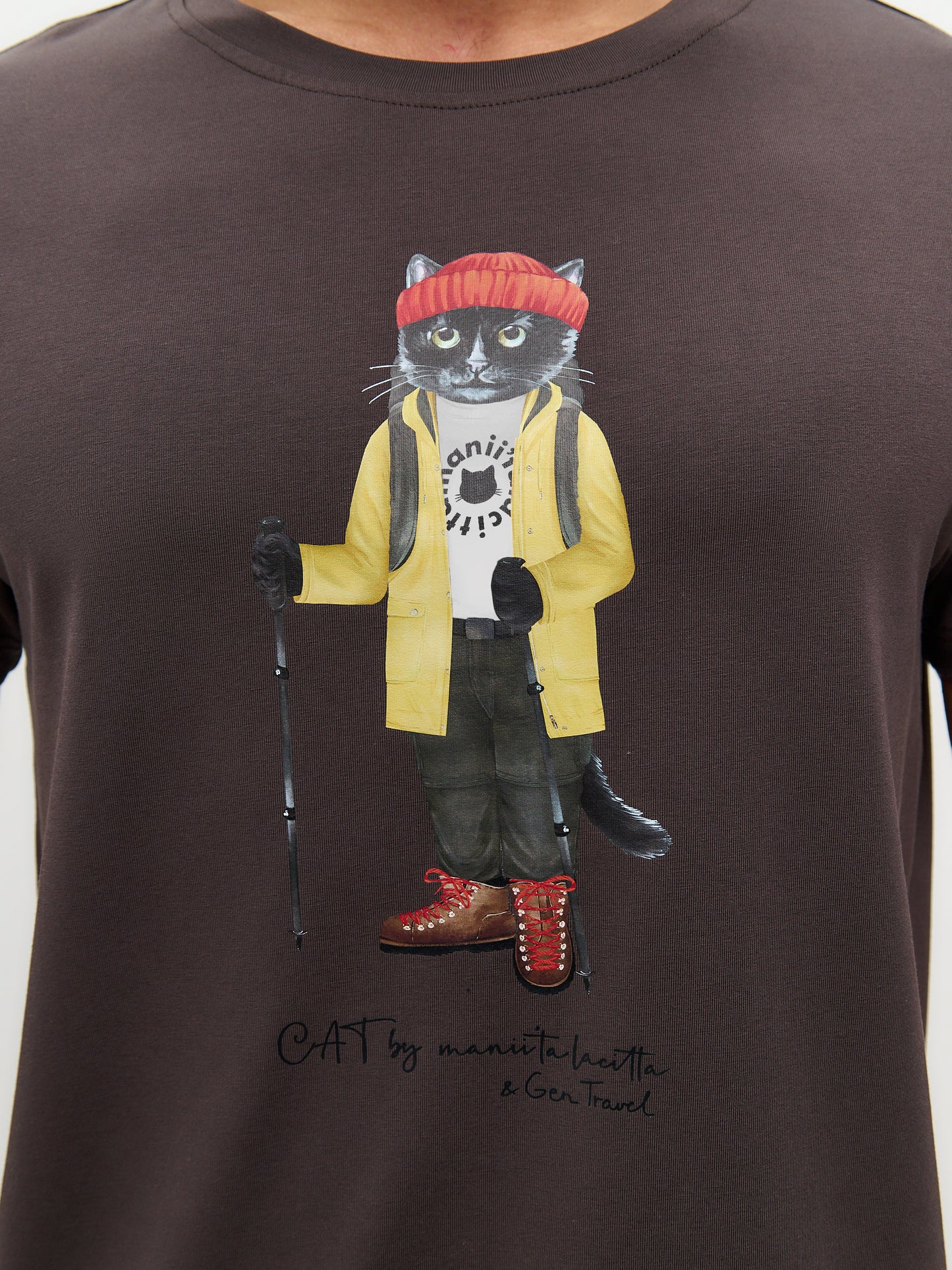 Brown Printed T-shirt TRAVEL CAT