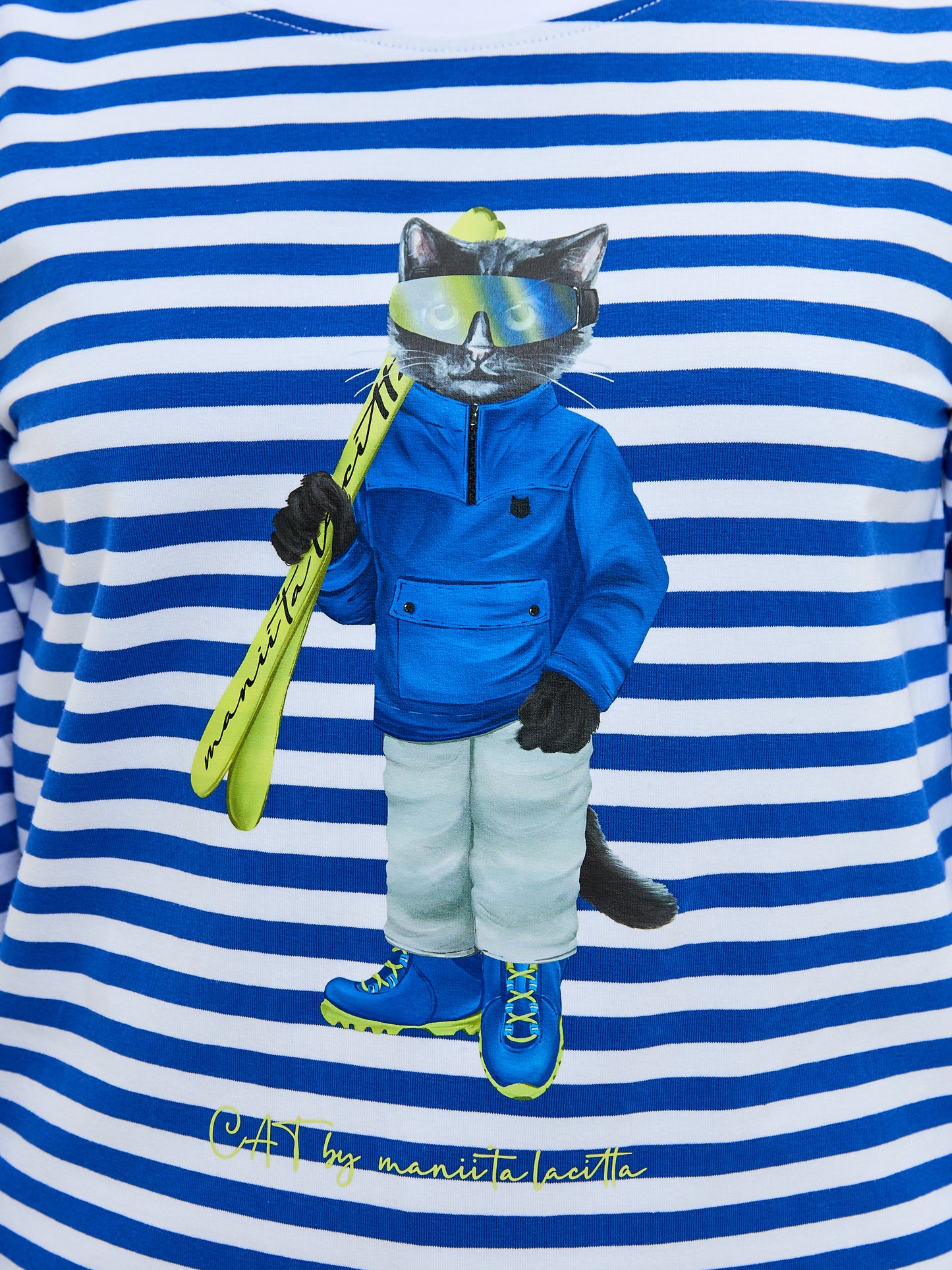 Blau bedrucktes T-Shirt DENIM CAT