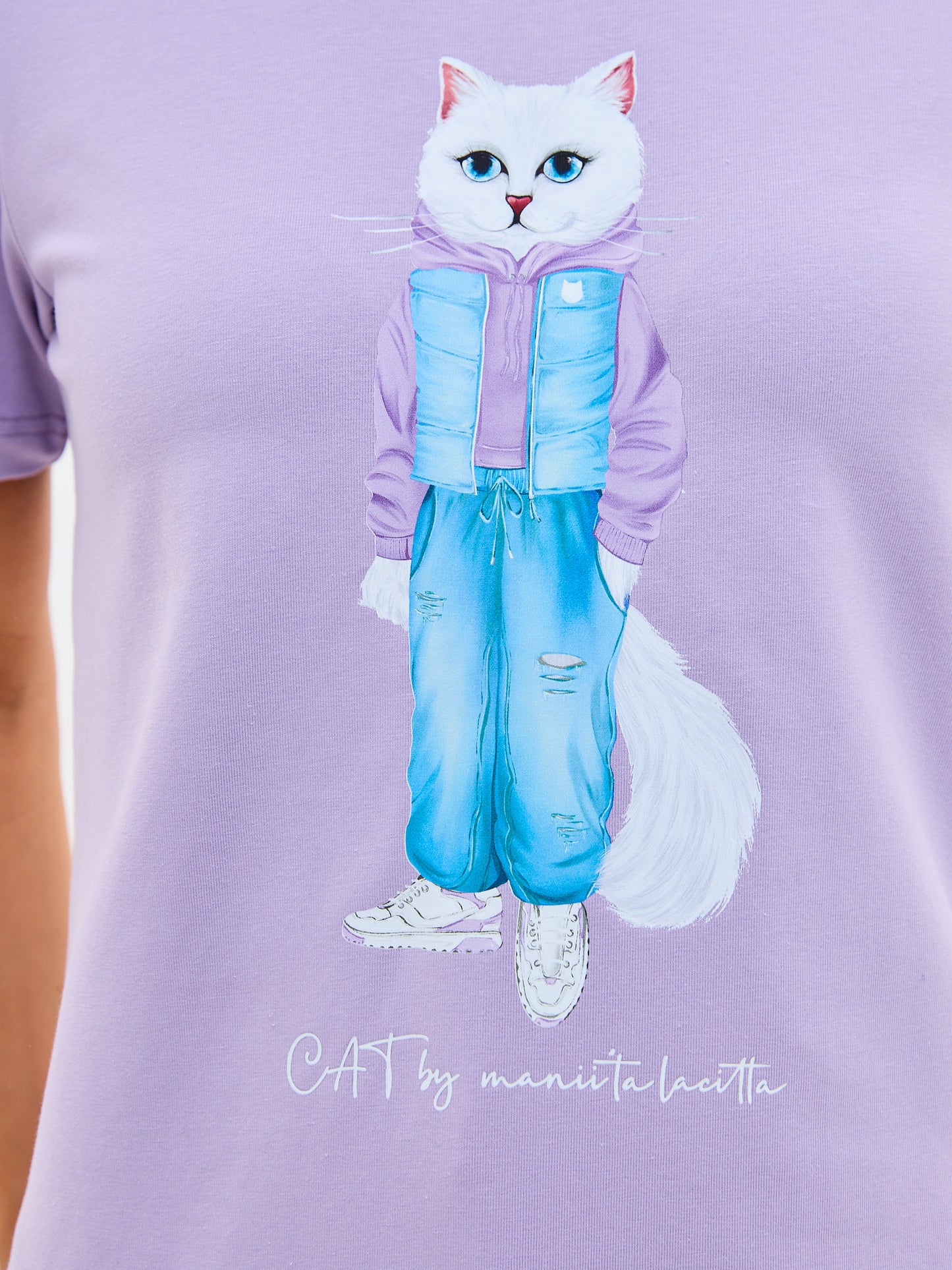 Purple Printed T-shirt WALKING CAT - T-shirt