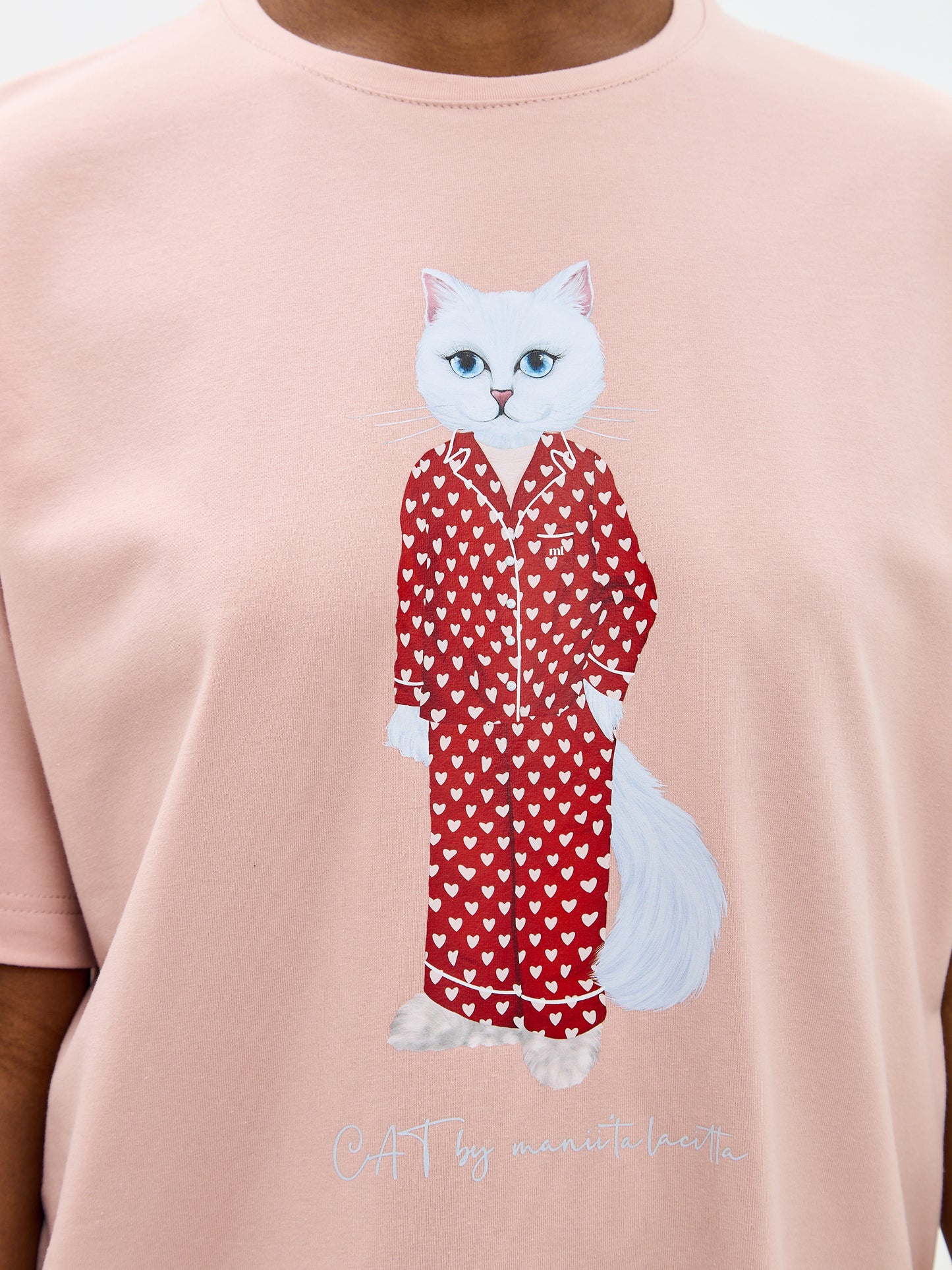 Beige Printed oversized T-shirt PAJAMAS CAT