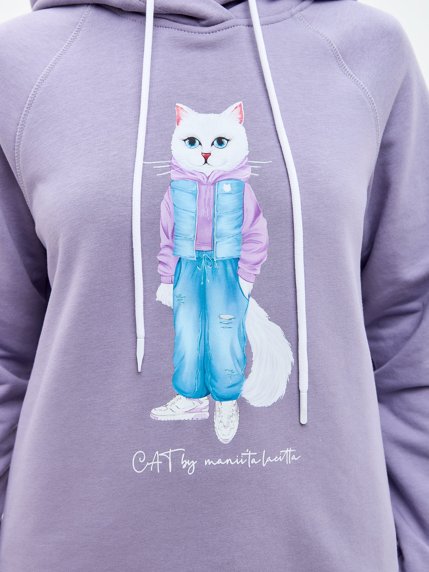 Purple Printed Hoodie WHITE COUNTRY CAT