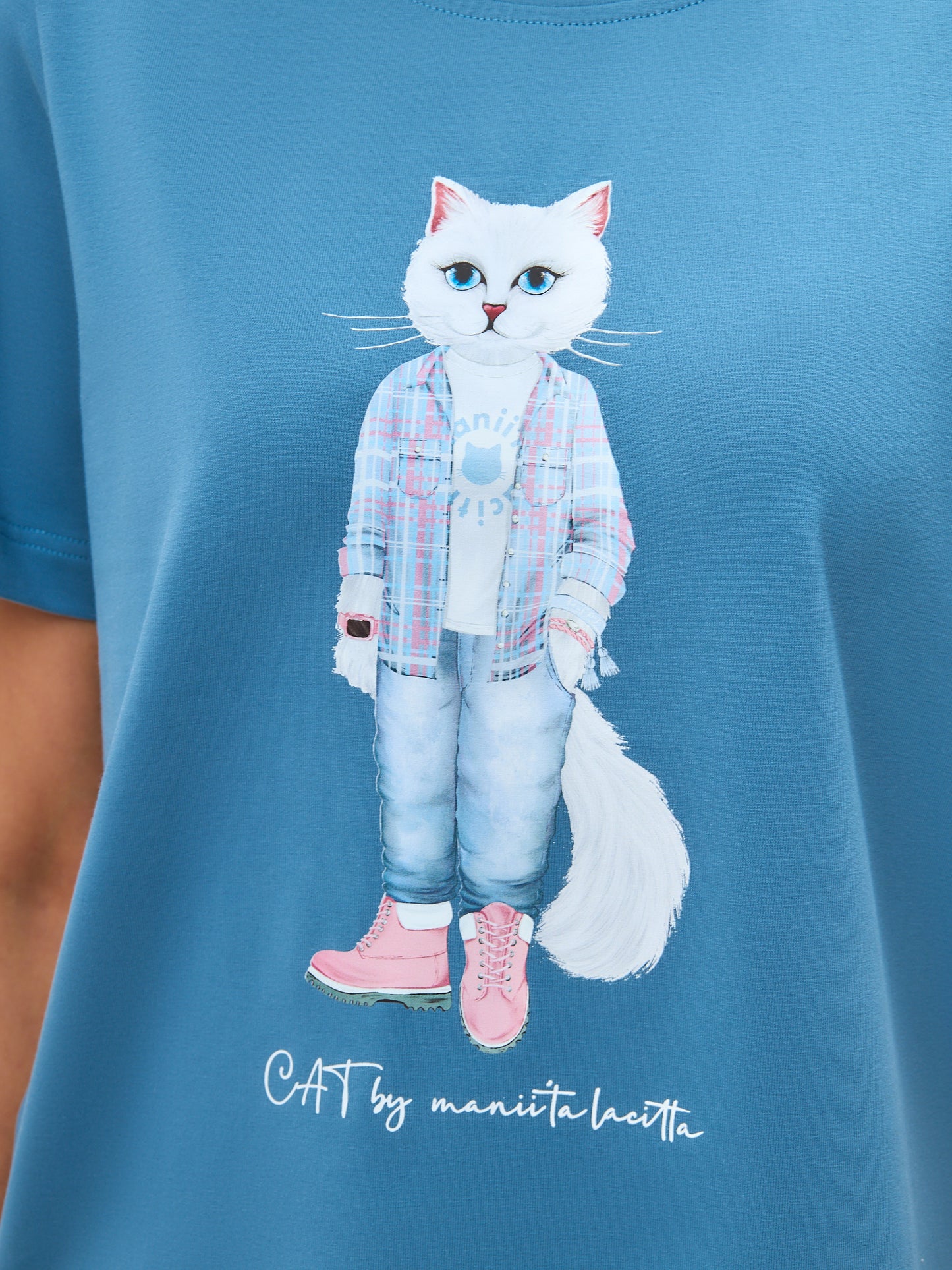 Blue Printed T-shirt COUNTRY WHITE CAT