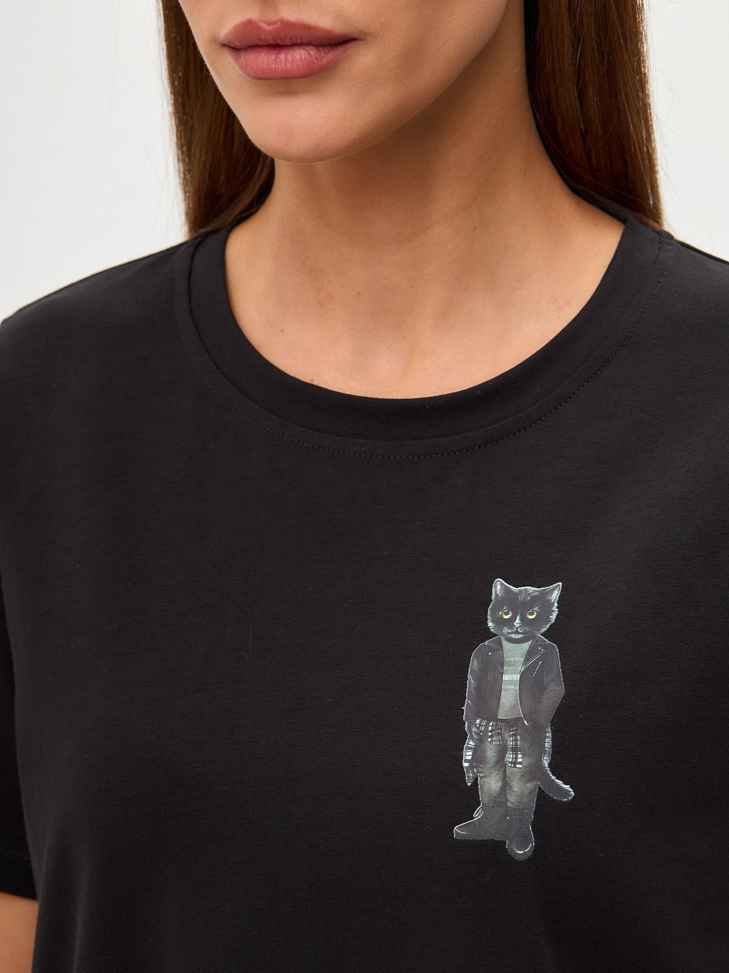 Black Printed T-shirt ROCKER CAT