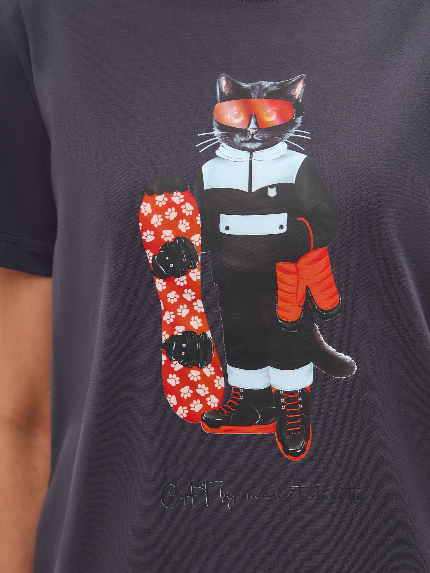 Grey Printed T-shirt SNOWBOARD CAT