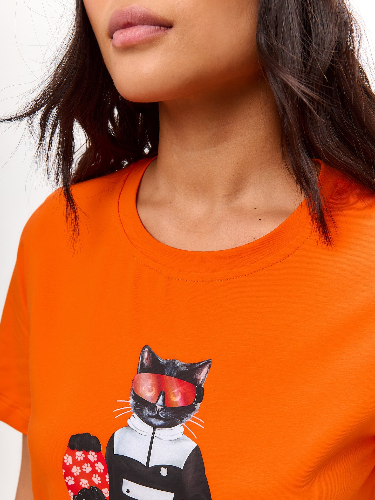 Orange Printed T-shirt SNOWBOARD CAT