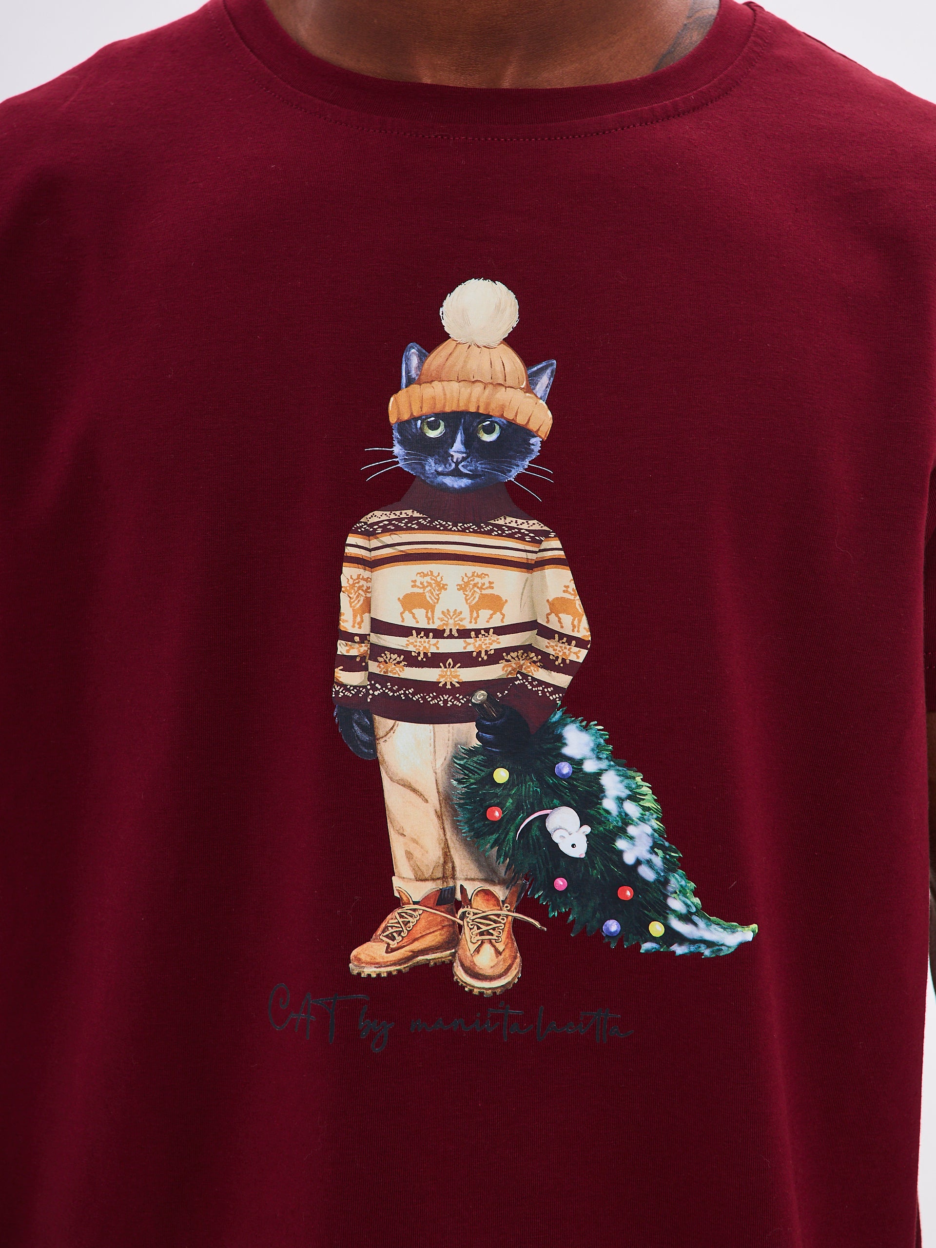 Red Printed T-shirt CHRISTMAS CAT - T-shirt