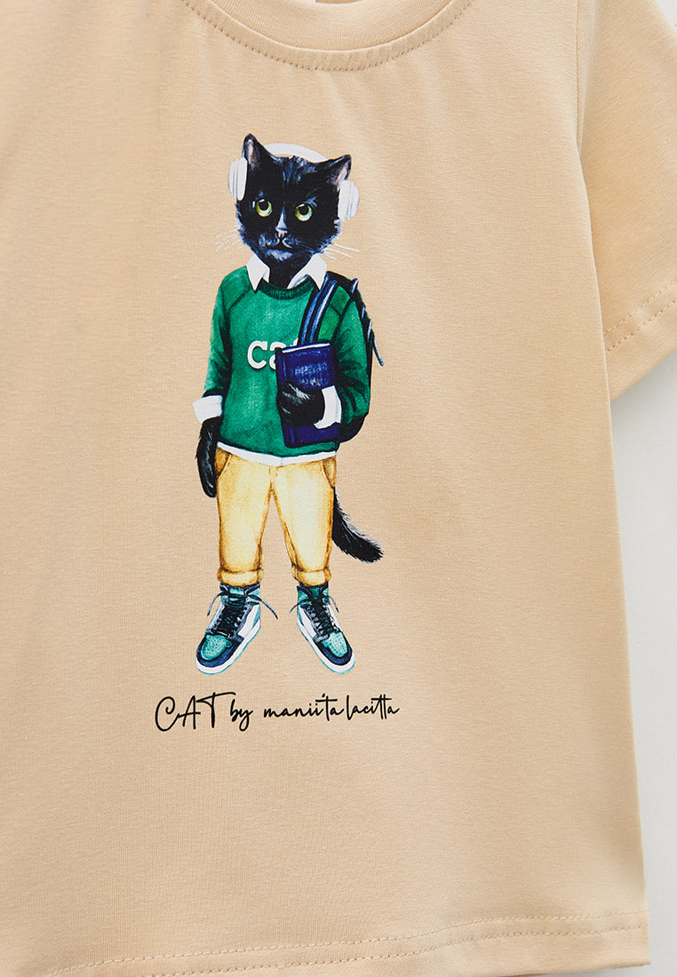 Beige Printed T-shirt SCHOOL CAT - T-shirt