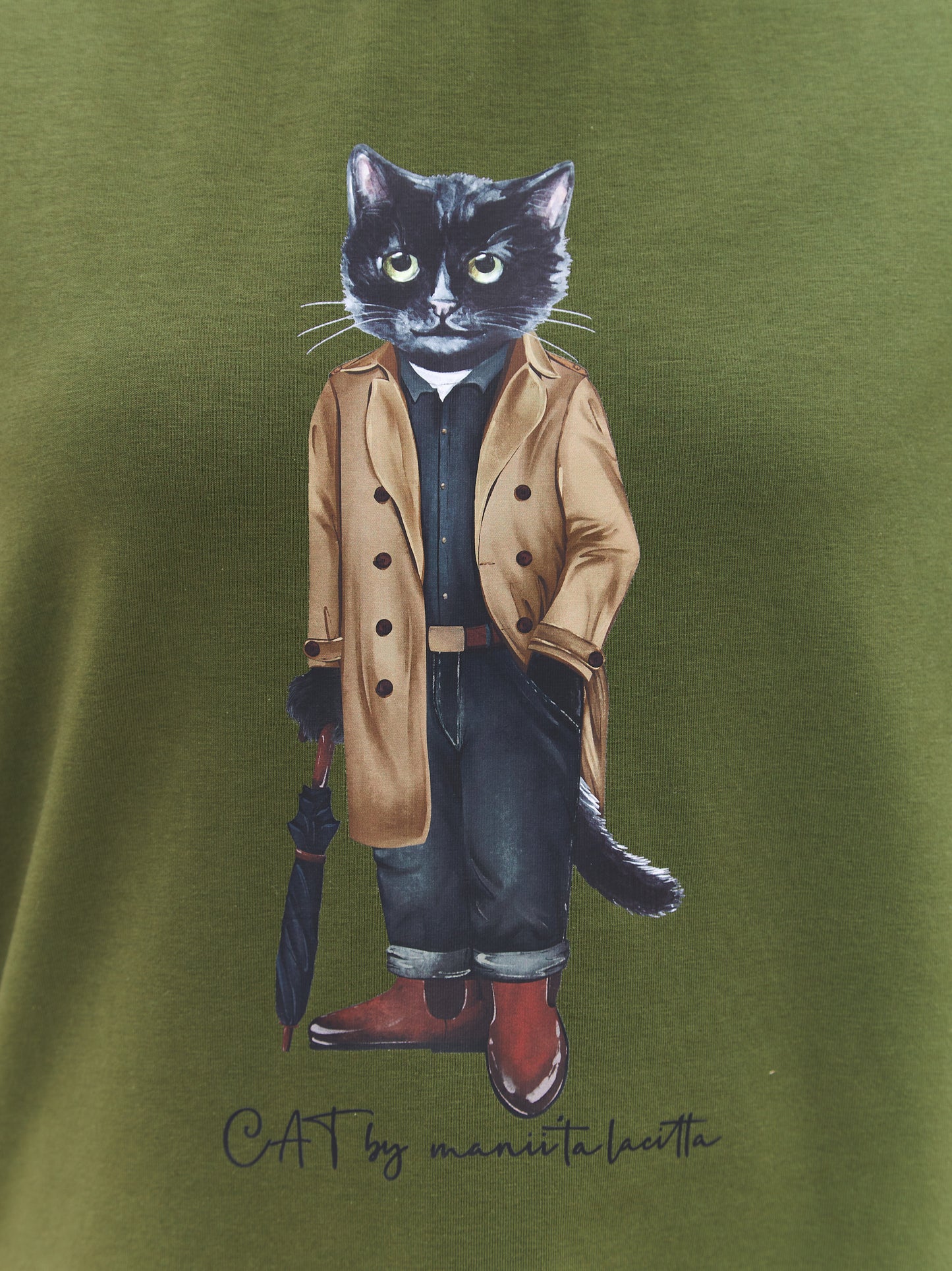 Khaki Printed T-shirt TRENCH COAT CAT - T-shirt