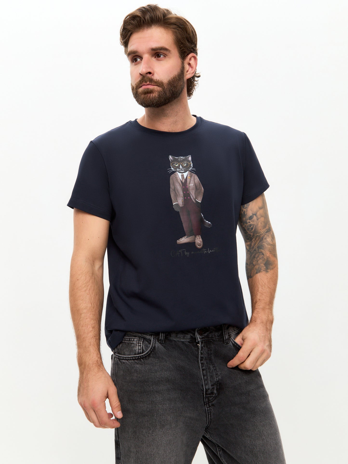 Blue Printed T-shirt PROFESSOR CAT - T-shirt