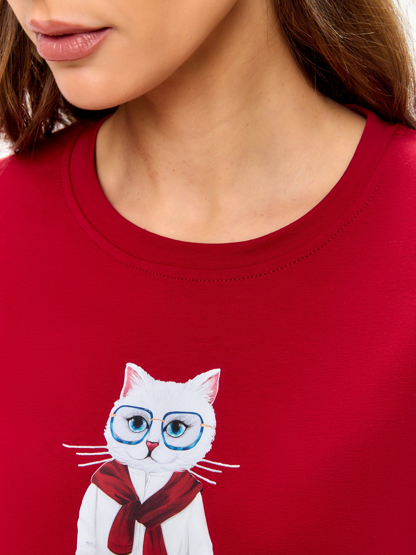 Red Printed T-shirt COFFEE CAT