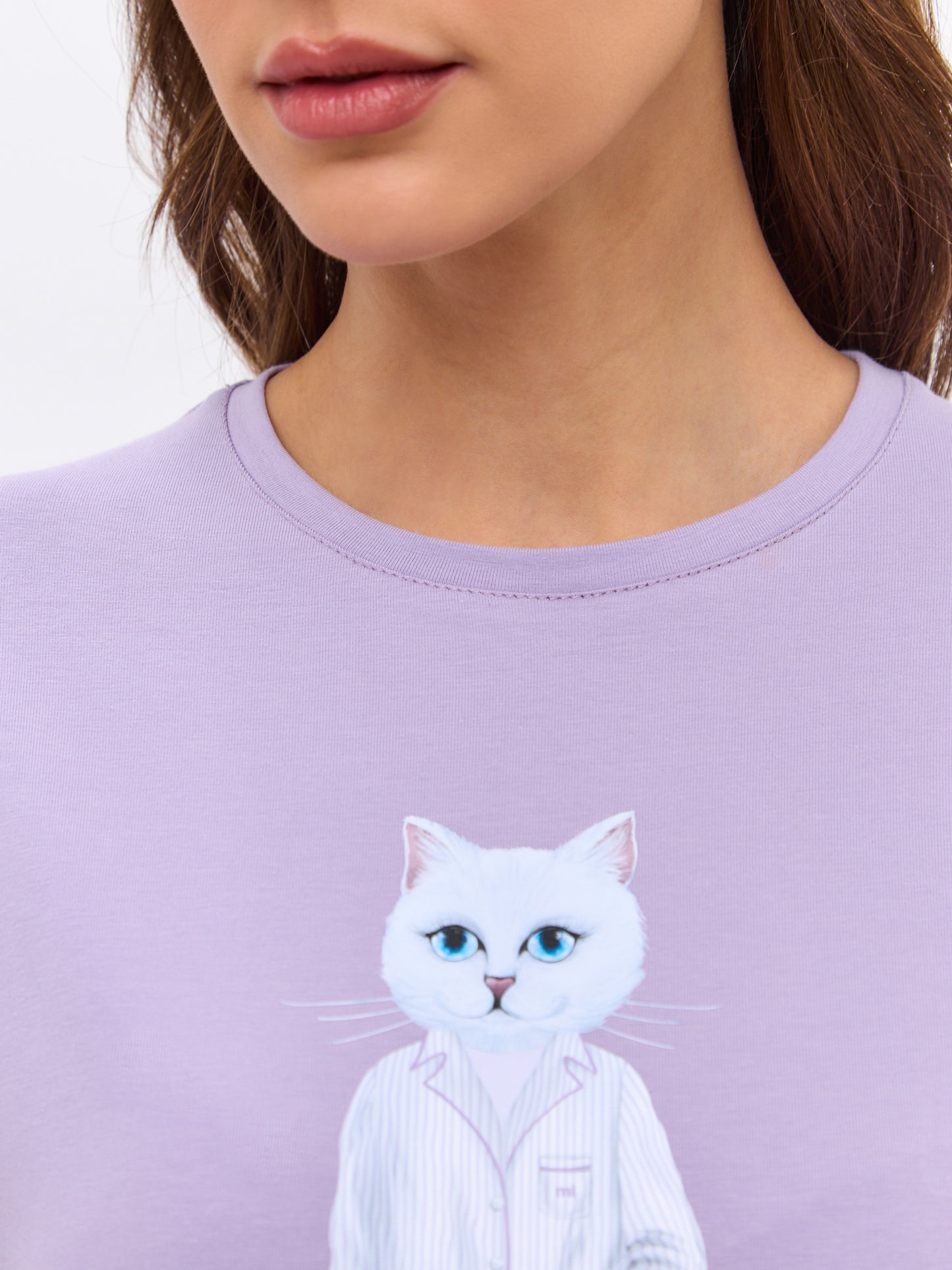 Purple Printed oversized T-shirt PAJAMAS CAT