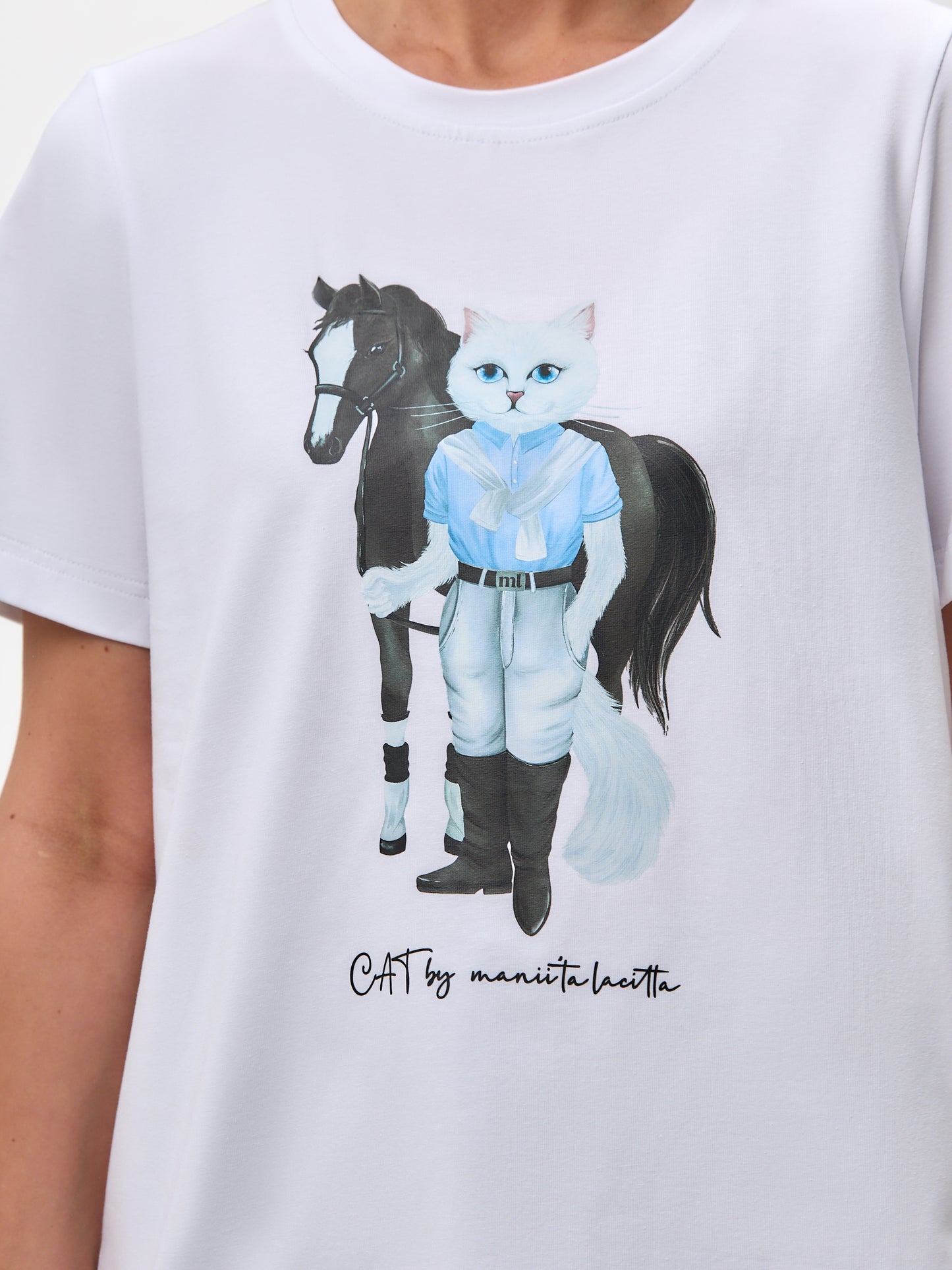 White Printed T-shirt RIDER CAT