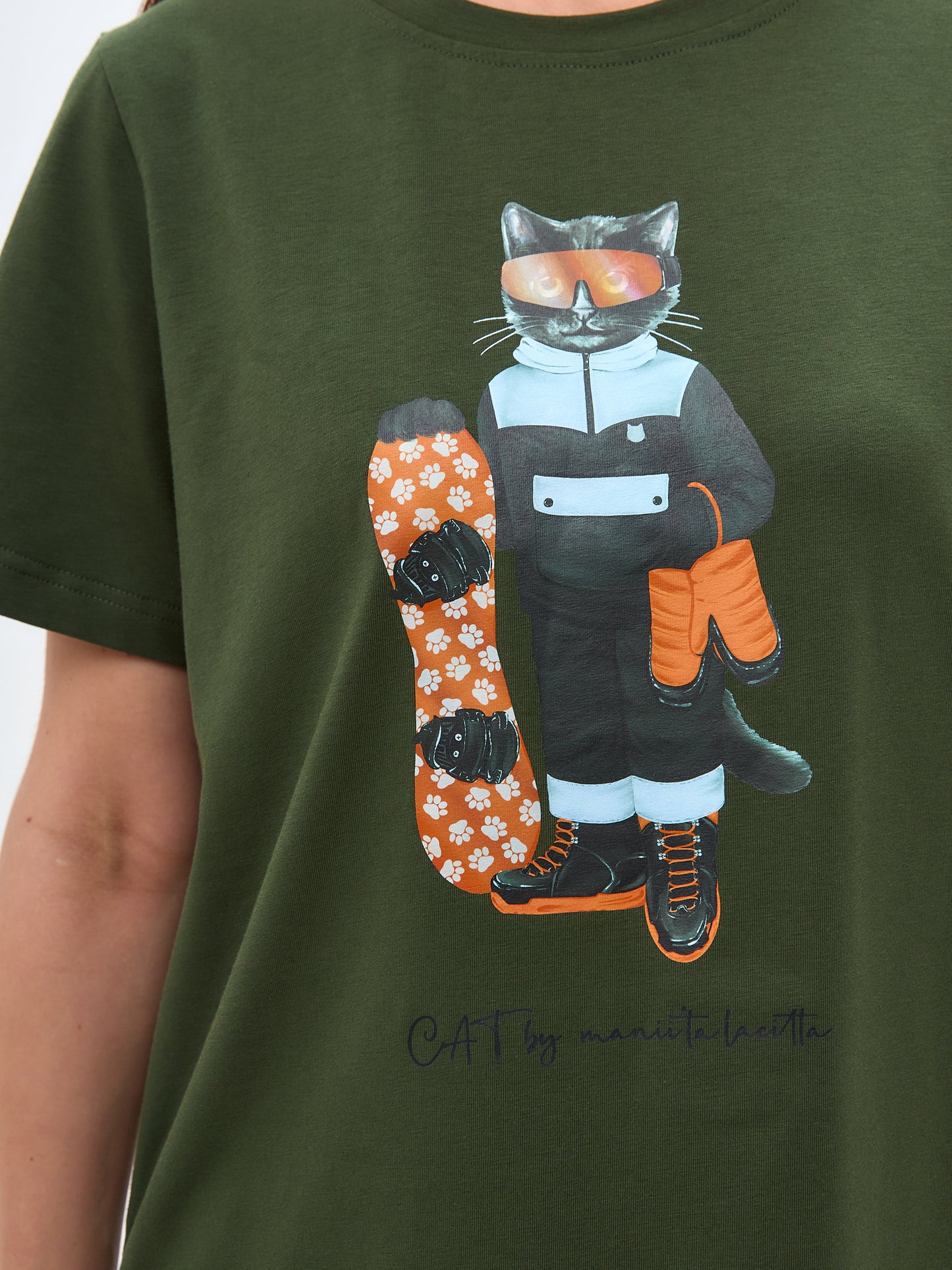 Khaki Printed T-shirt SNOWBOARD CAT