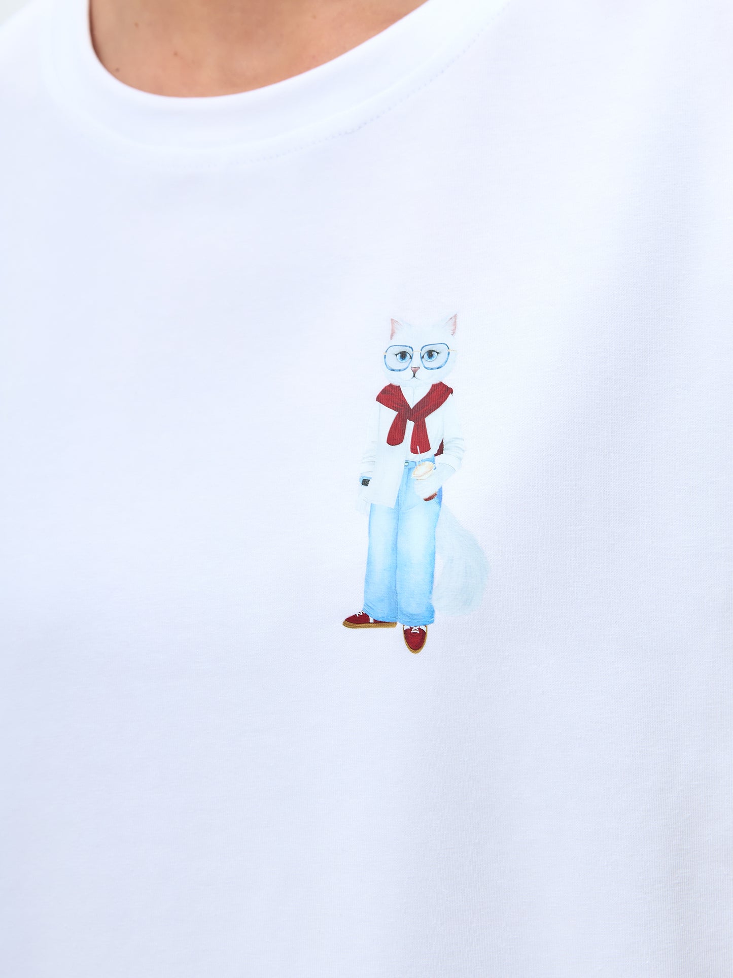 White Printed T-shirt COFFEE CAT