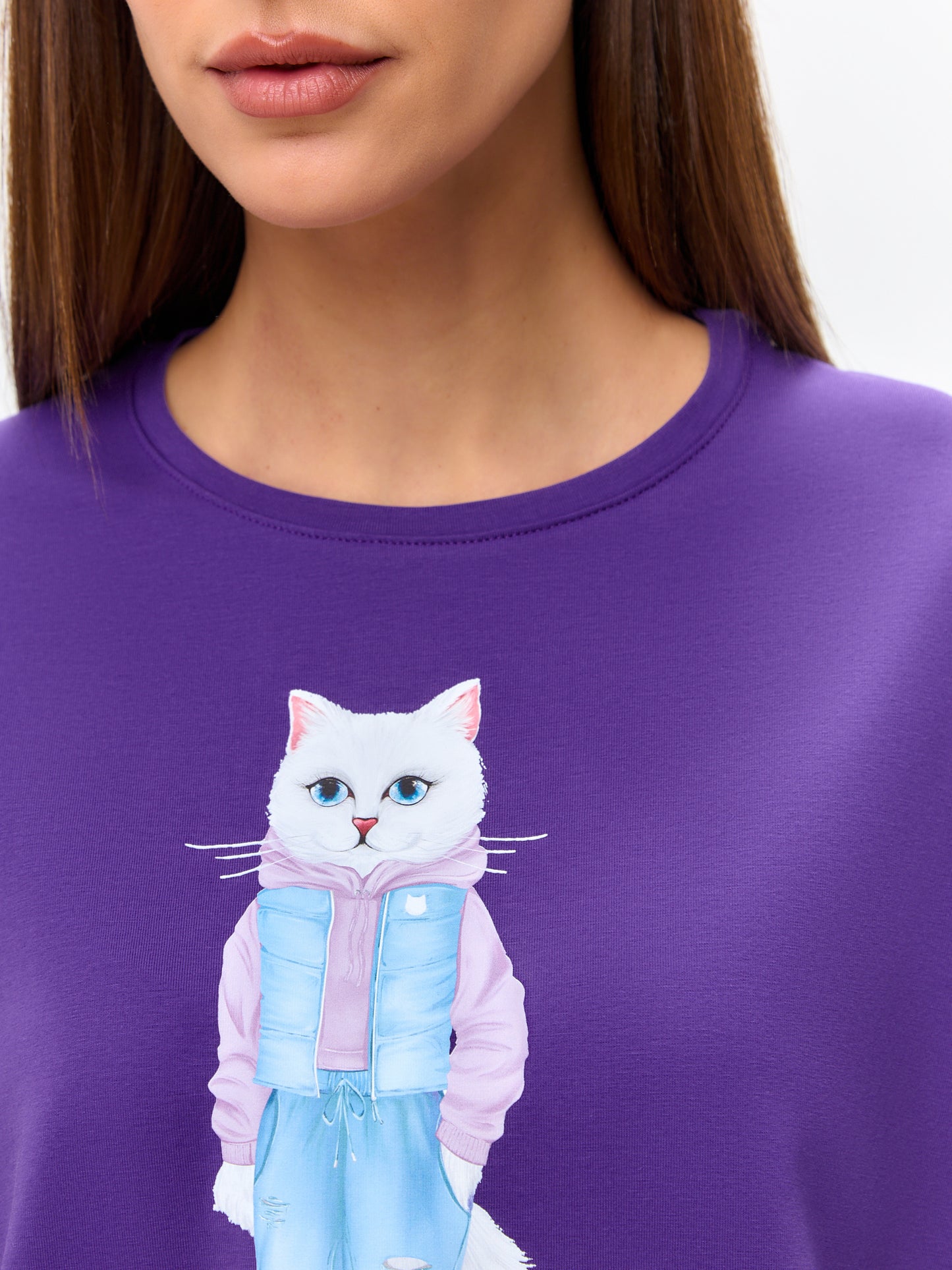 T-shirt imprimé violet WALKING CAT