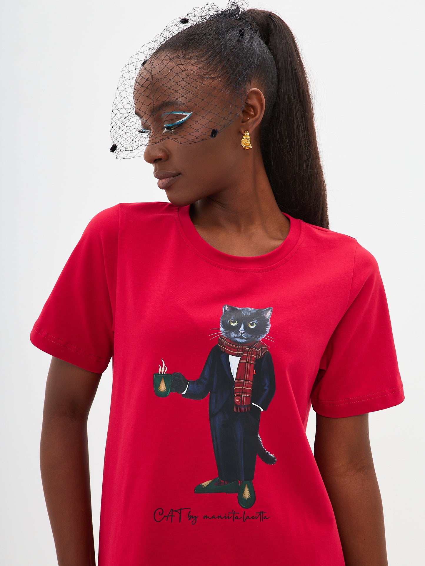 Red Printed T-shirt NEW YEAR CAT