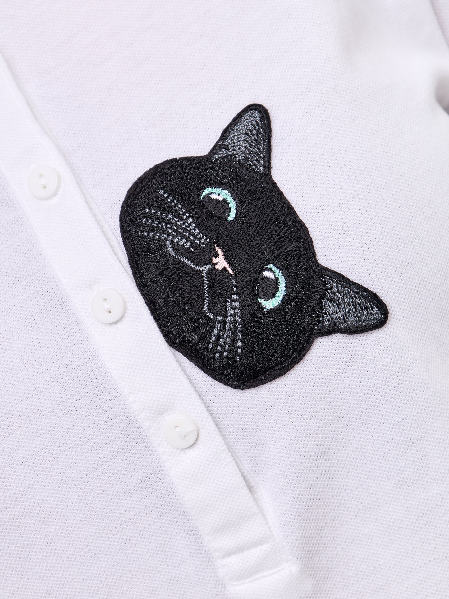 Set: women's white polo shirt with a black cat and black wide-leg sweatpants