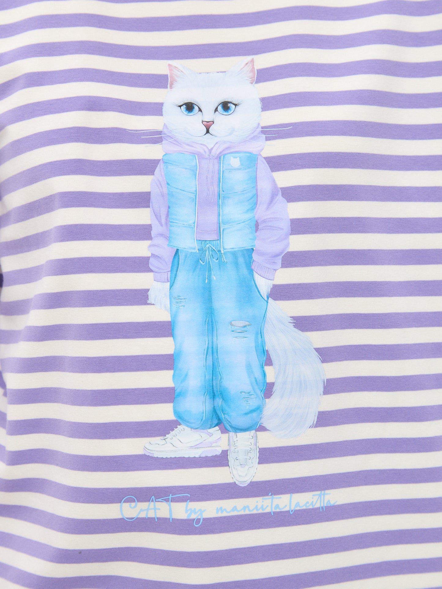 Blau bedrucktes T-Shirt DENIM CAT