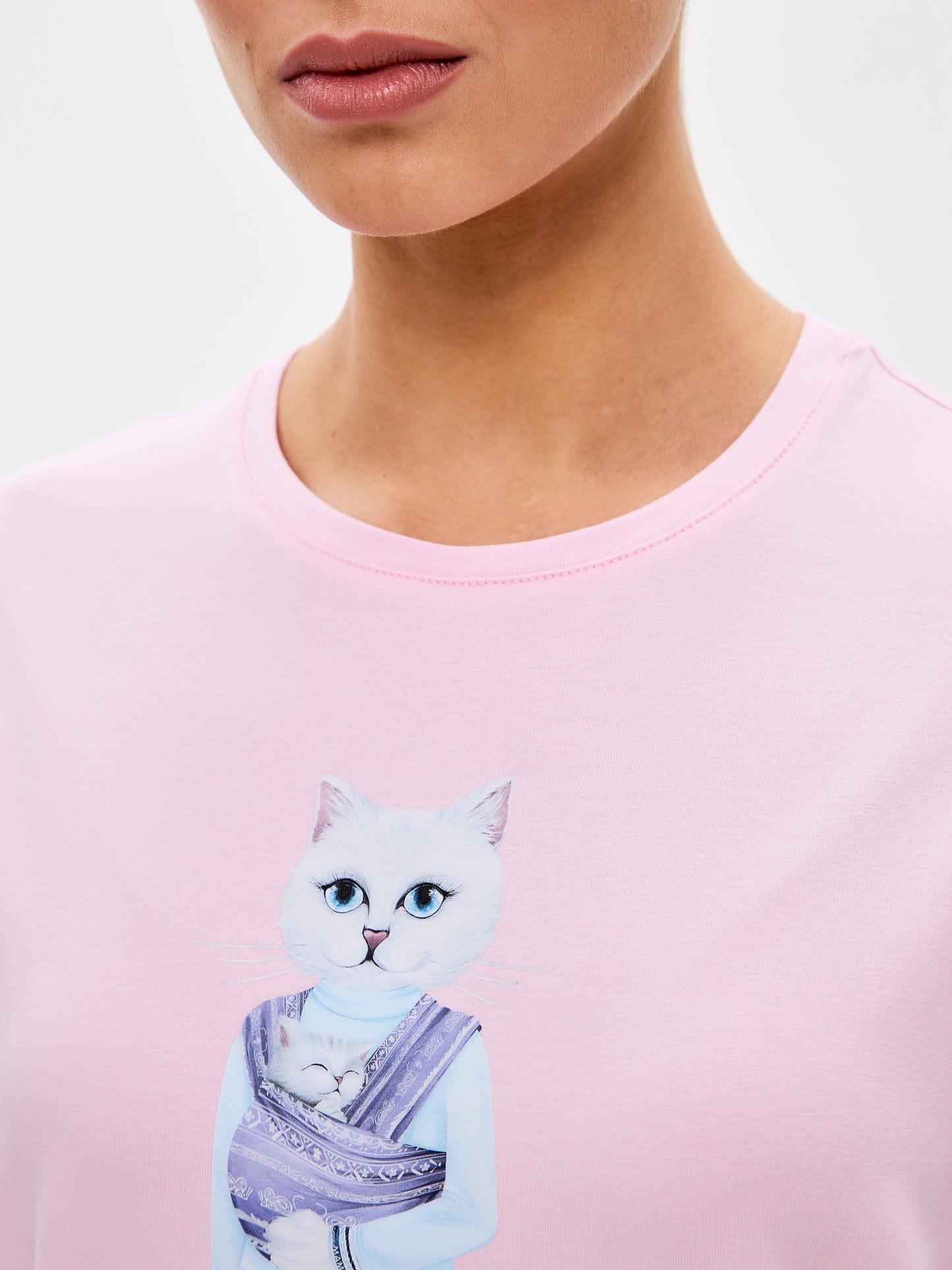 Pink Printed T-shirt MOTHER CAT - T-shirt