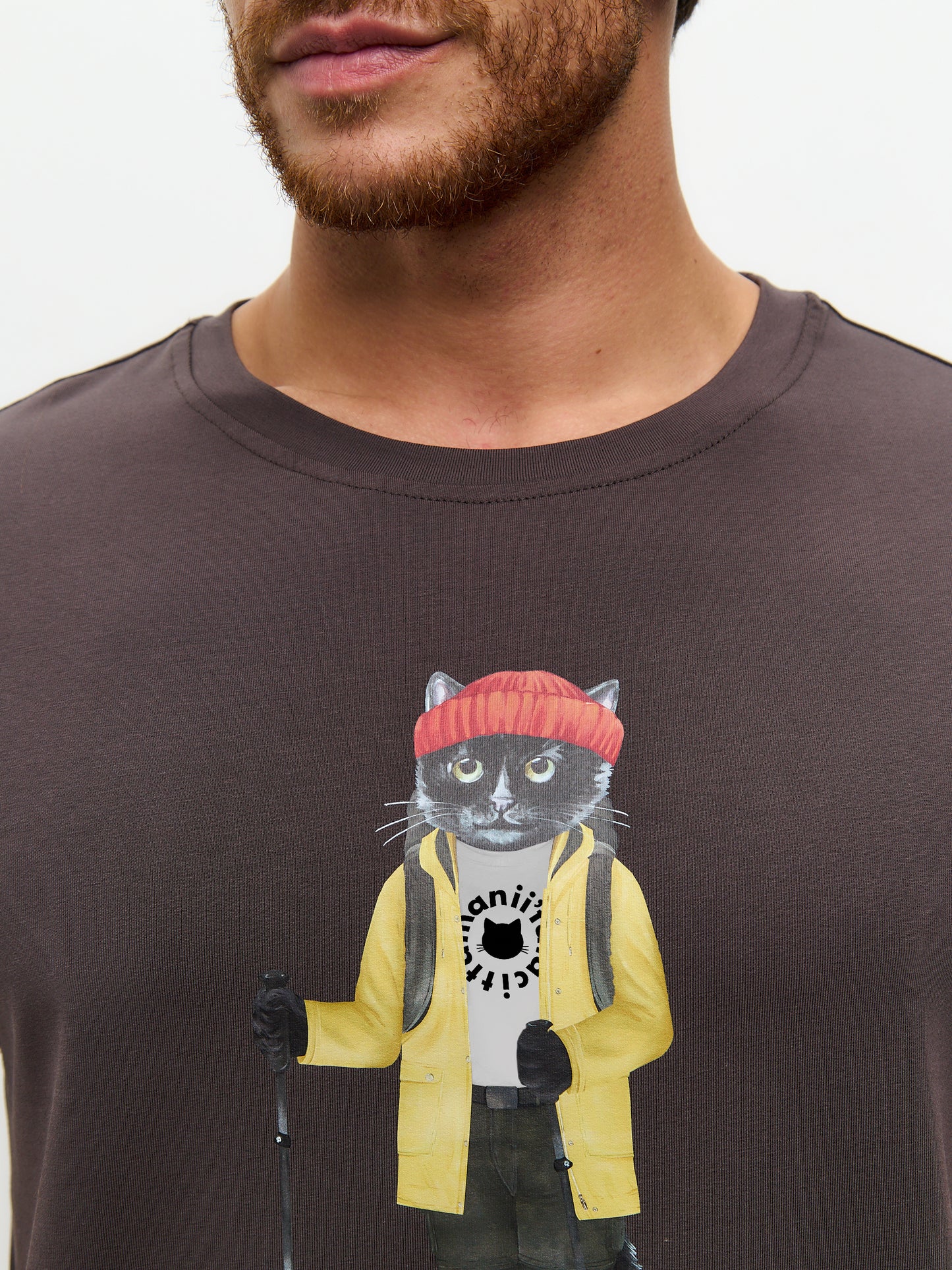 Brown Printed T-shirt TRAVEL CAT