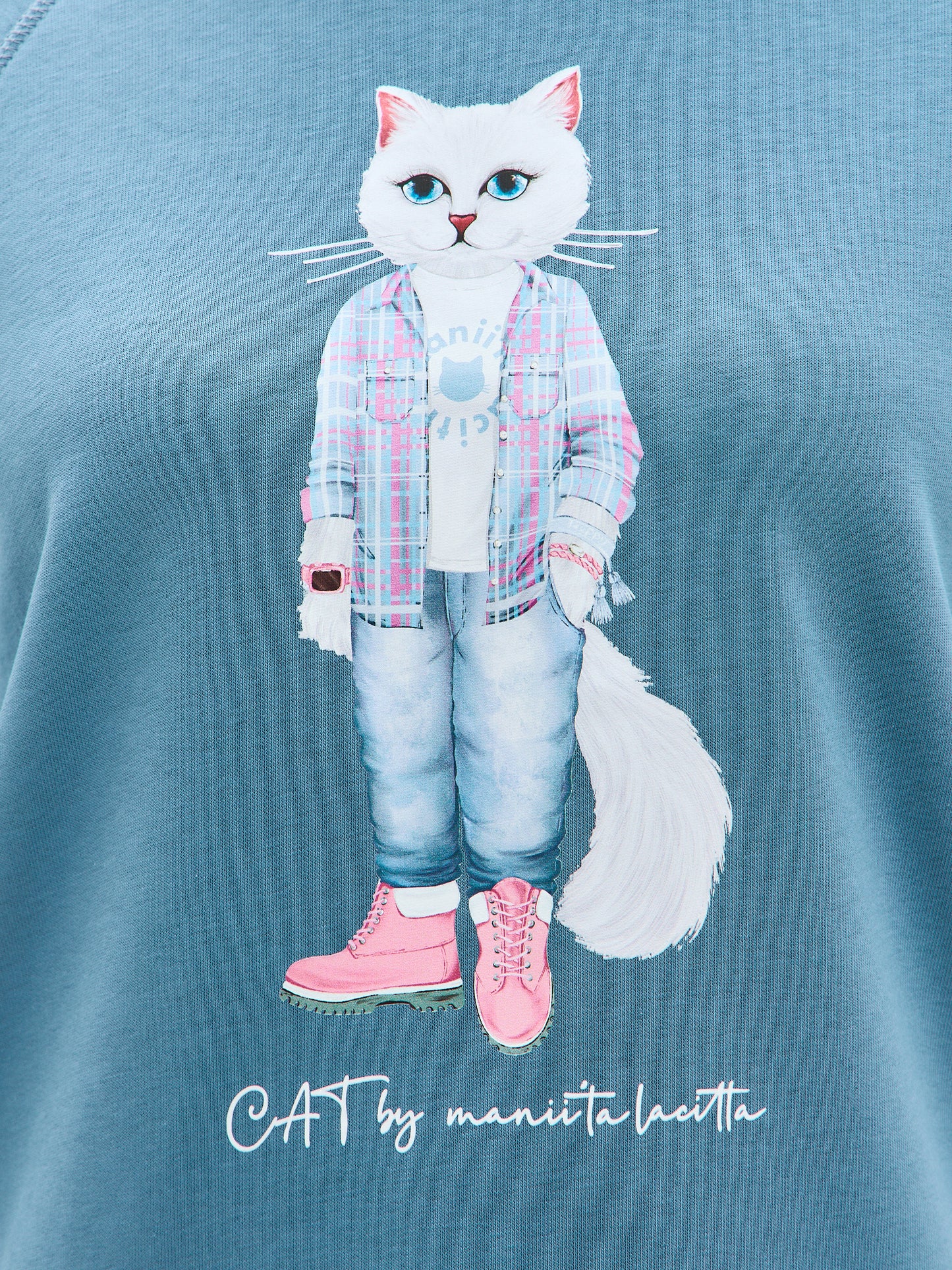 Blue Printed Hoodie WHITE COUNTRY CAT