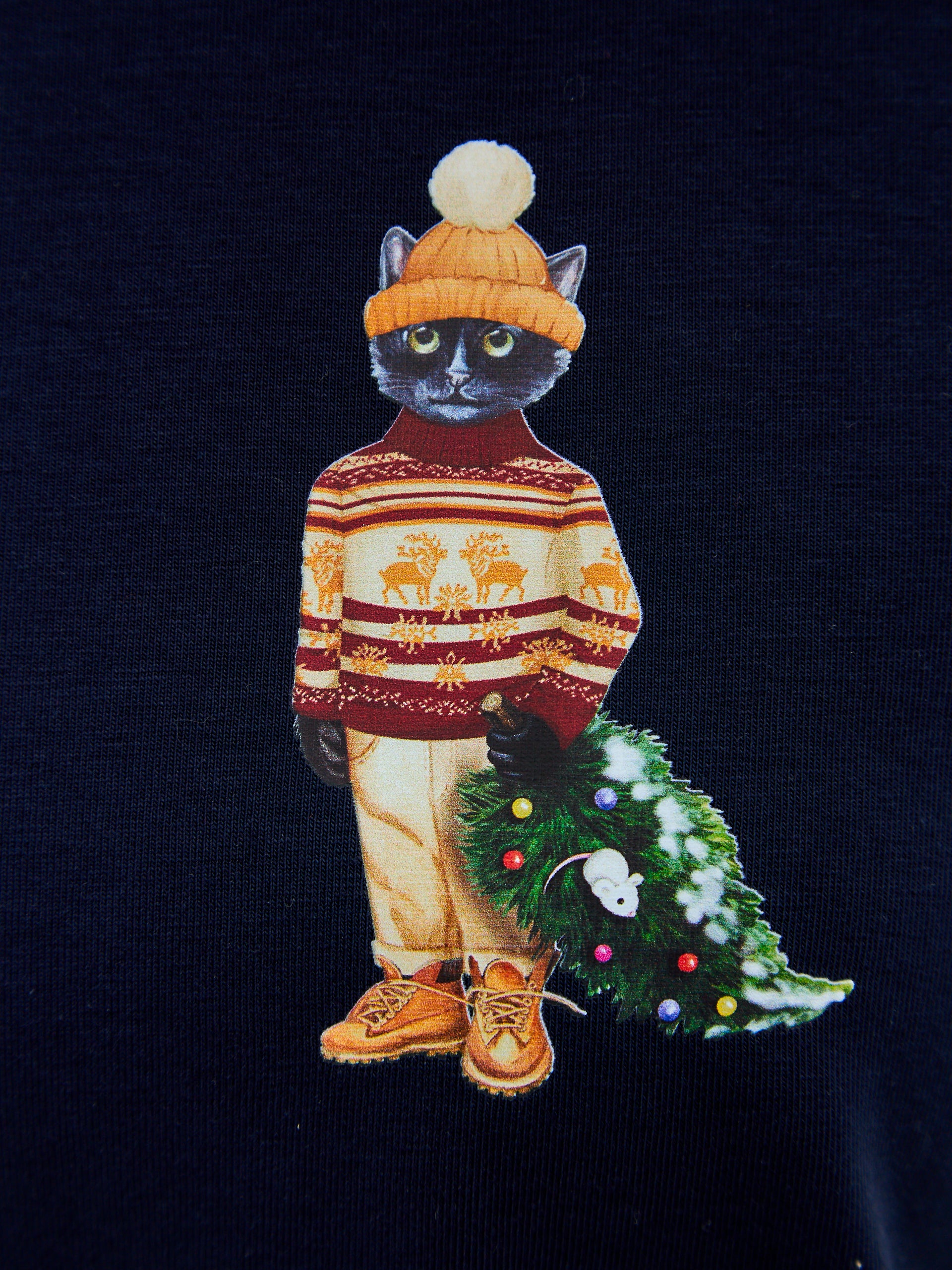 Blue Printed T-shirt CHRISTMAS CAT - T-shirt