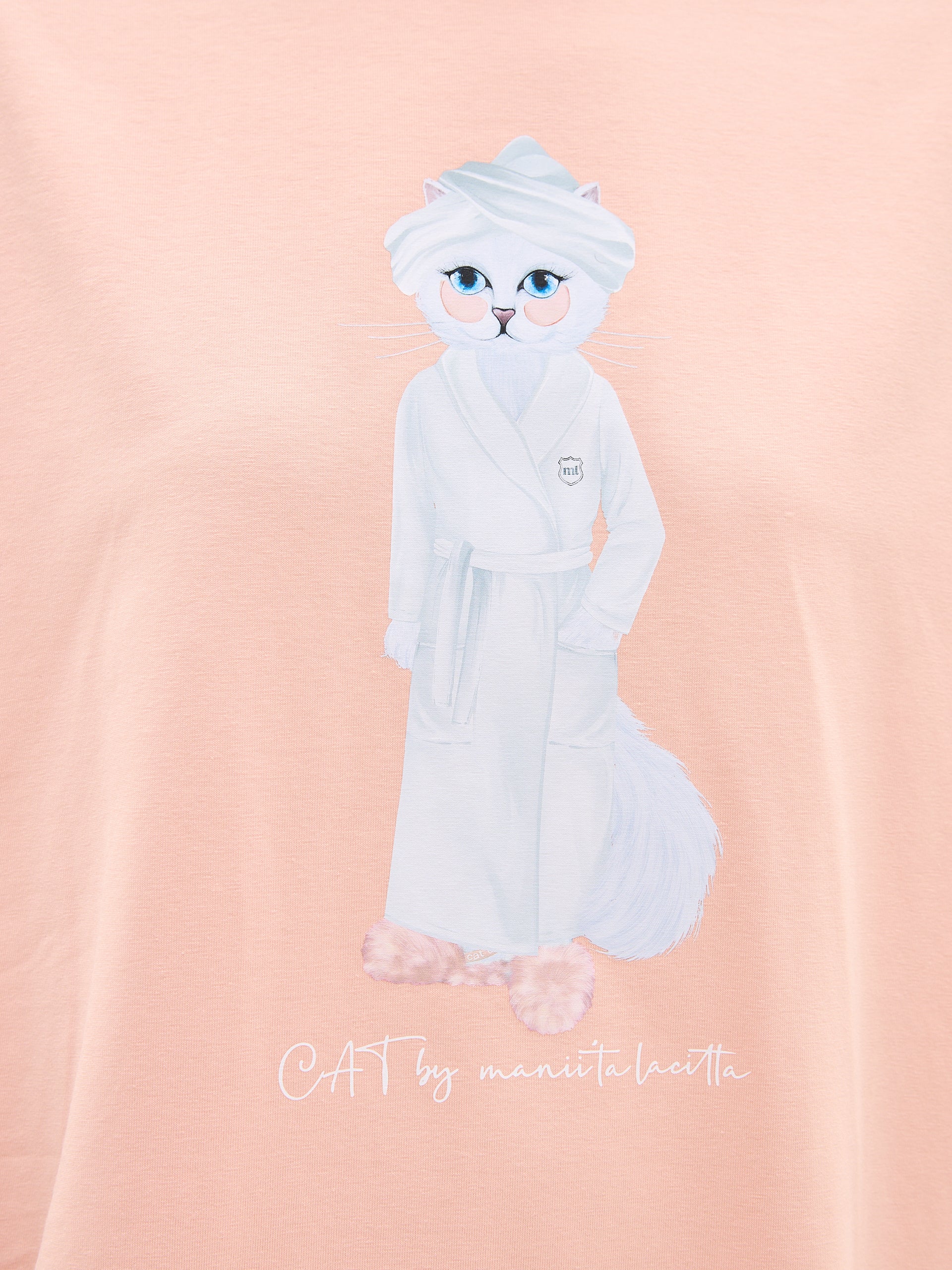 Beige Printed oversized T-shirt SPA CAT - Loungewear