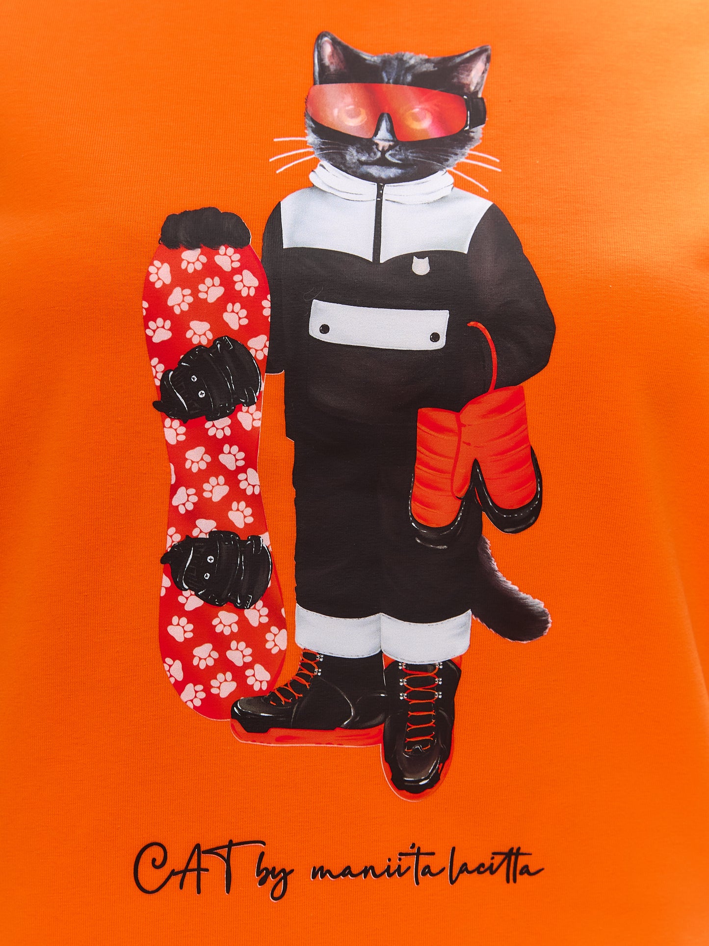 Orange Printed T-shirt SNOWBOARD CAT