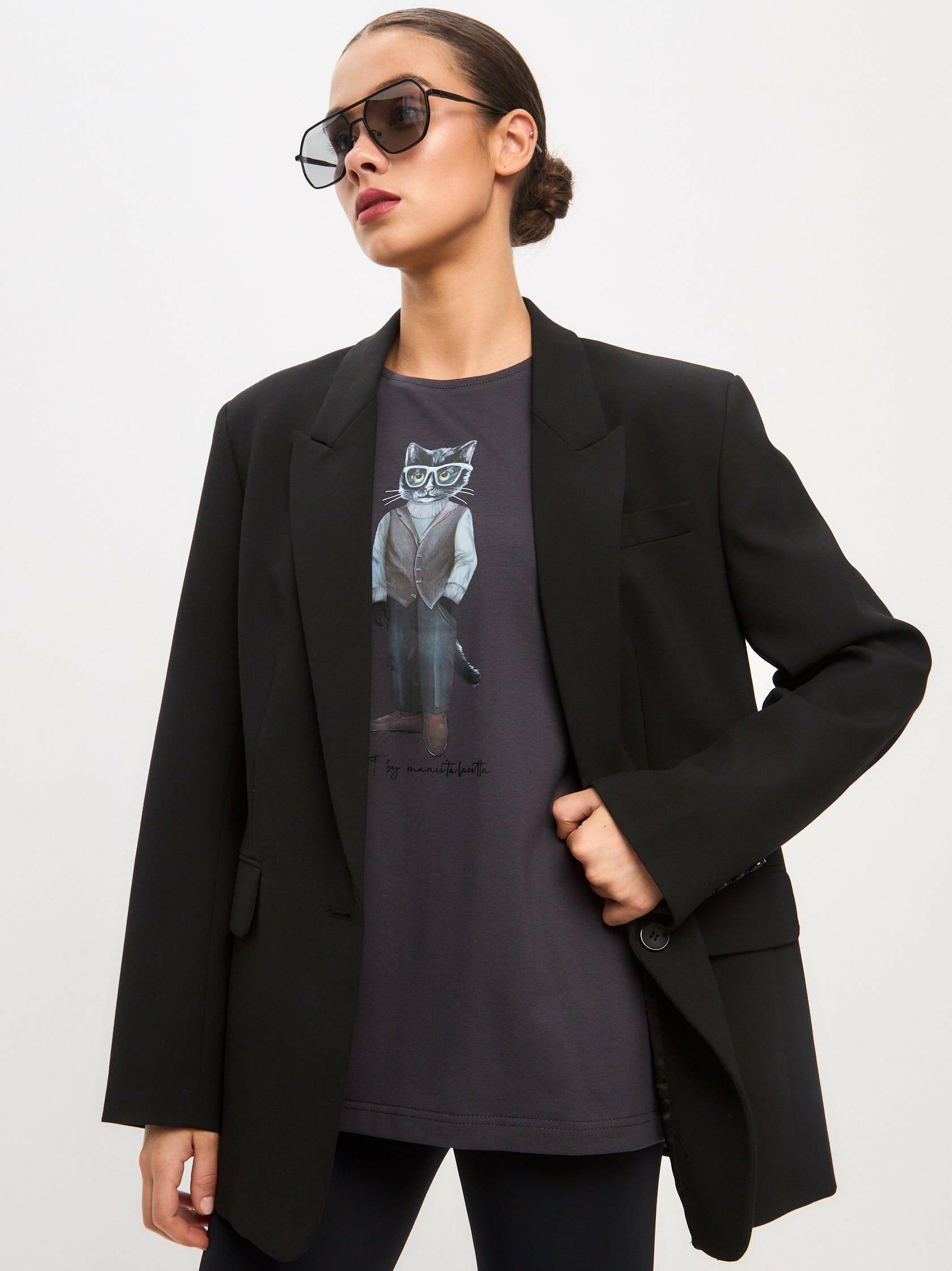 Grey Printed oversized T-shirt MINIMALIST CAT Maniita Lacitta.