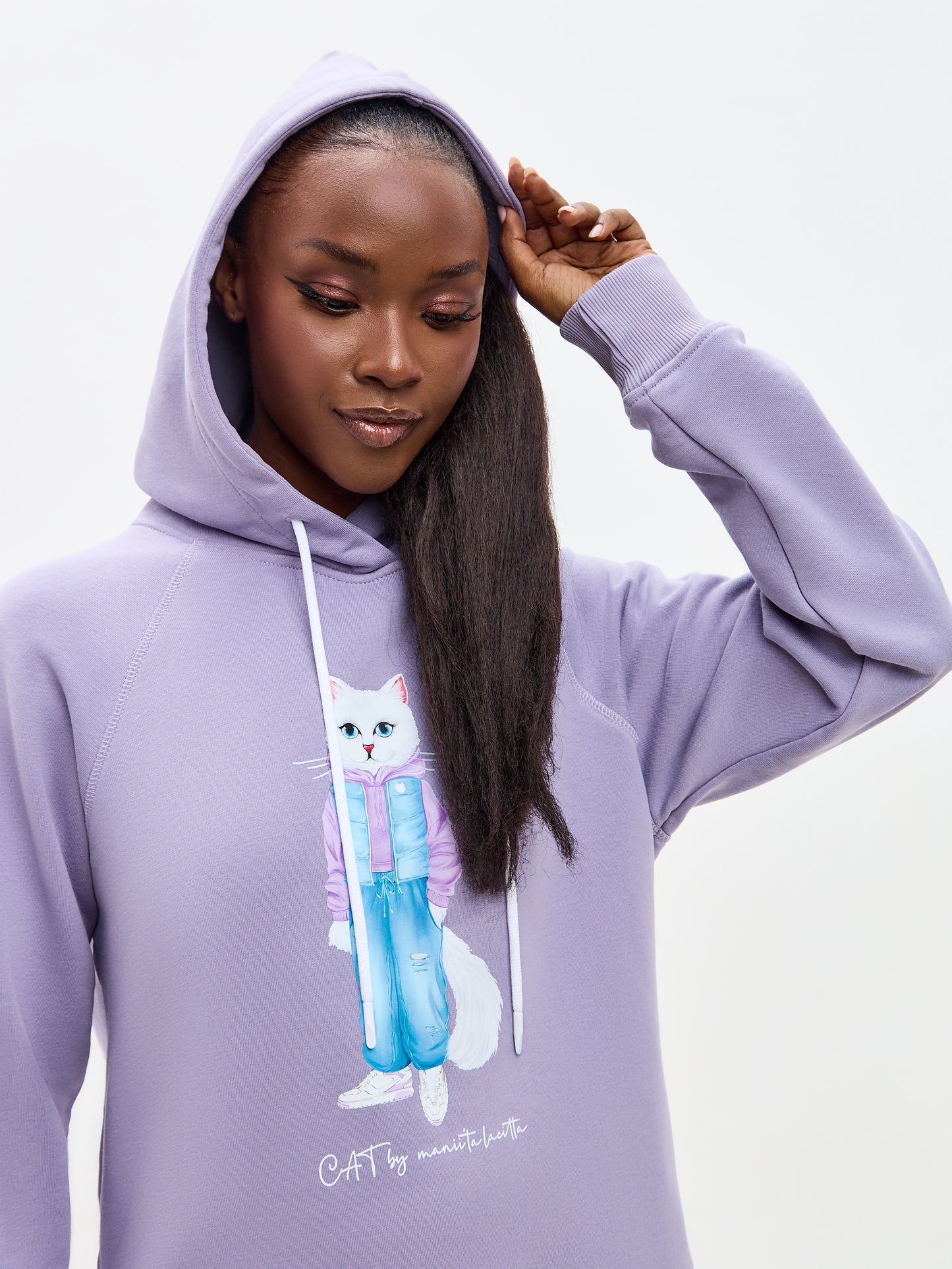 Purple Printed Hoodie WHITE COUNTRY CAT