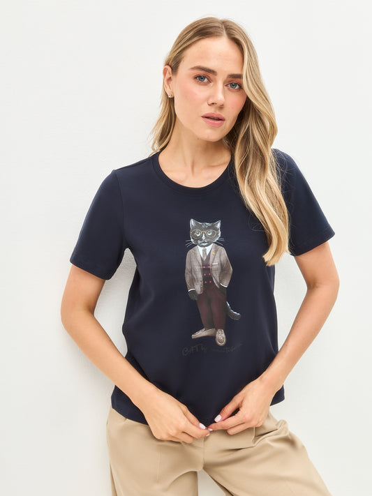 Blue Printed T-shirt PROFESSOR CAT