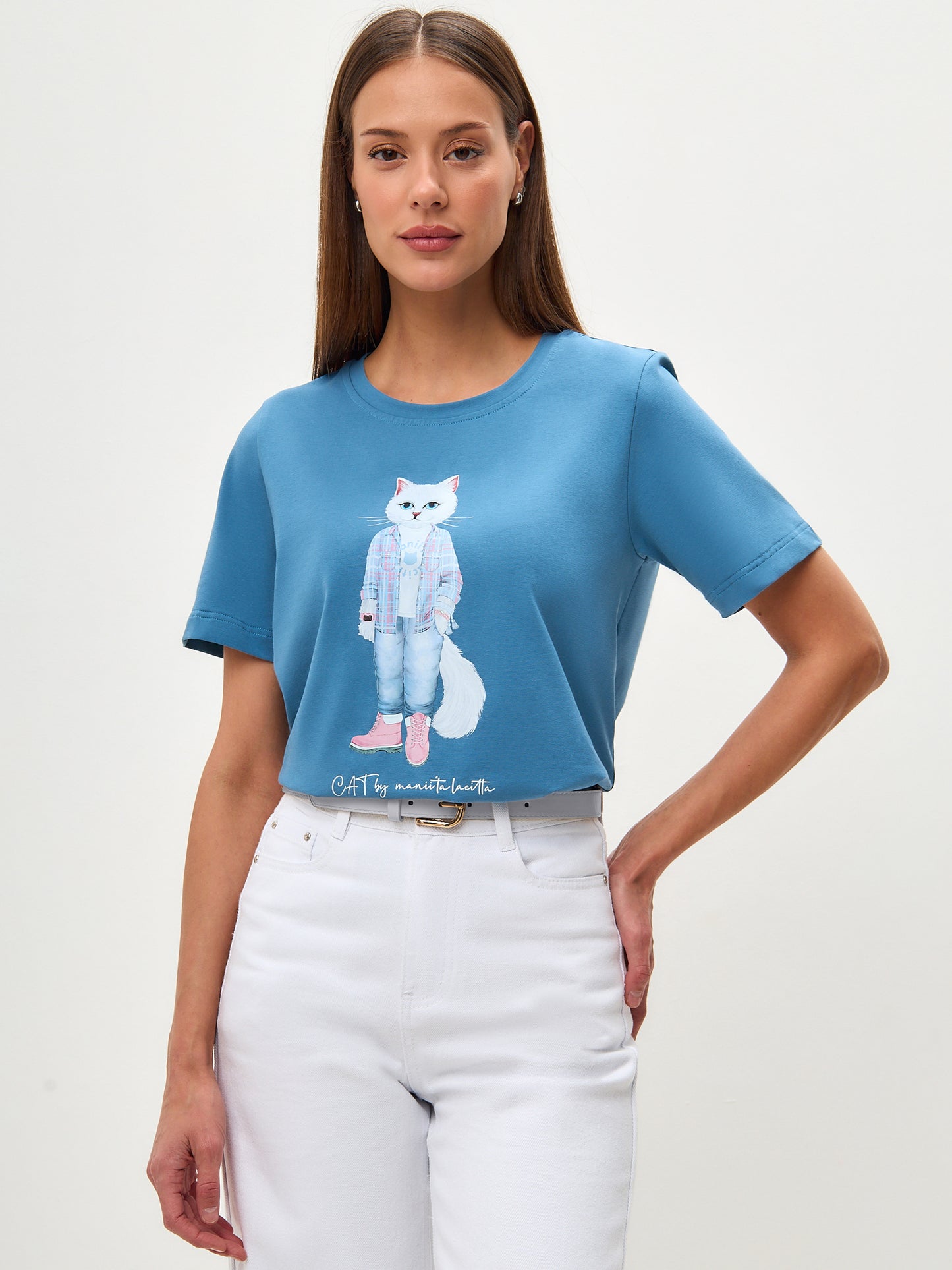 Blue Printed T-shirt COUNTRY WHITE CAT