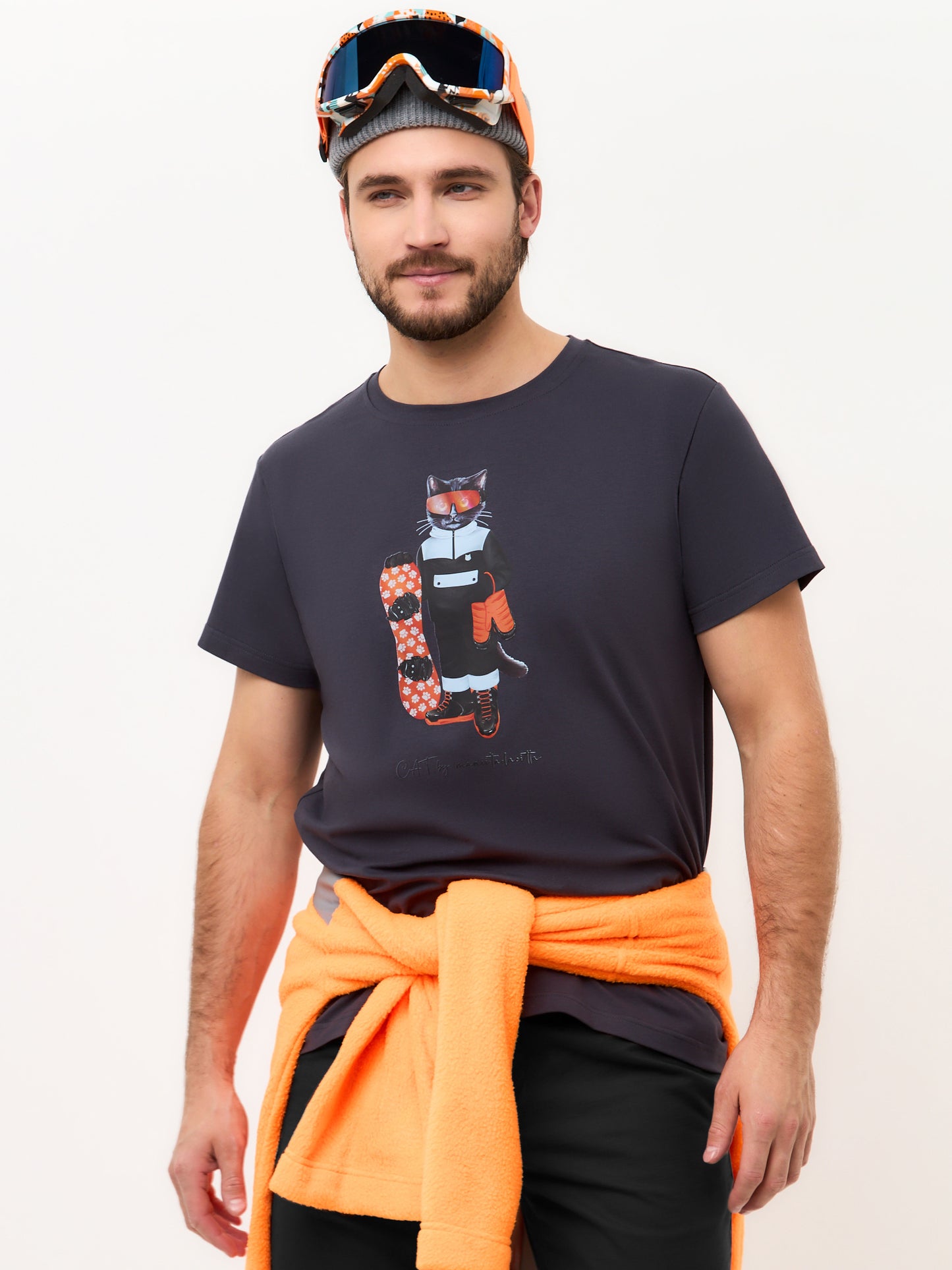 Grey Printed T-shirt SNOWBOARD CAT - T-shirt