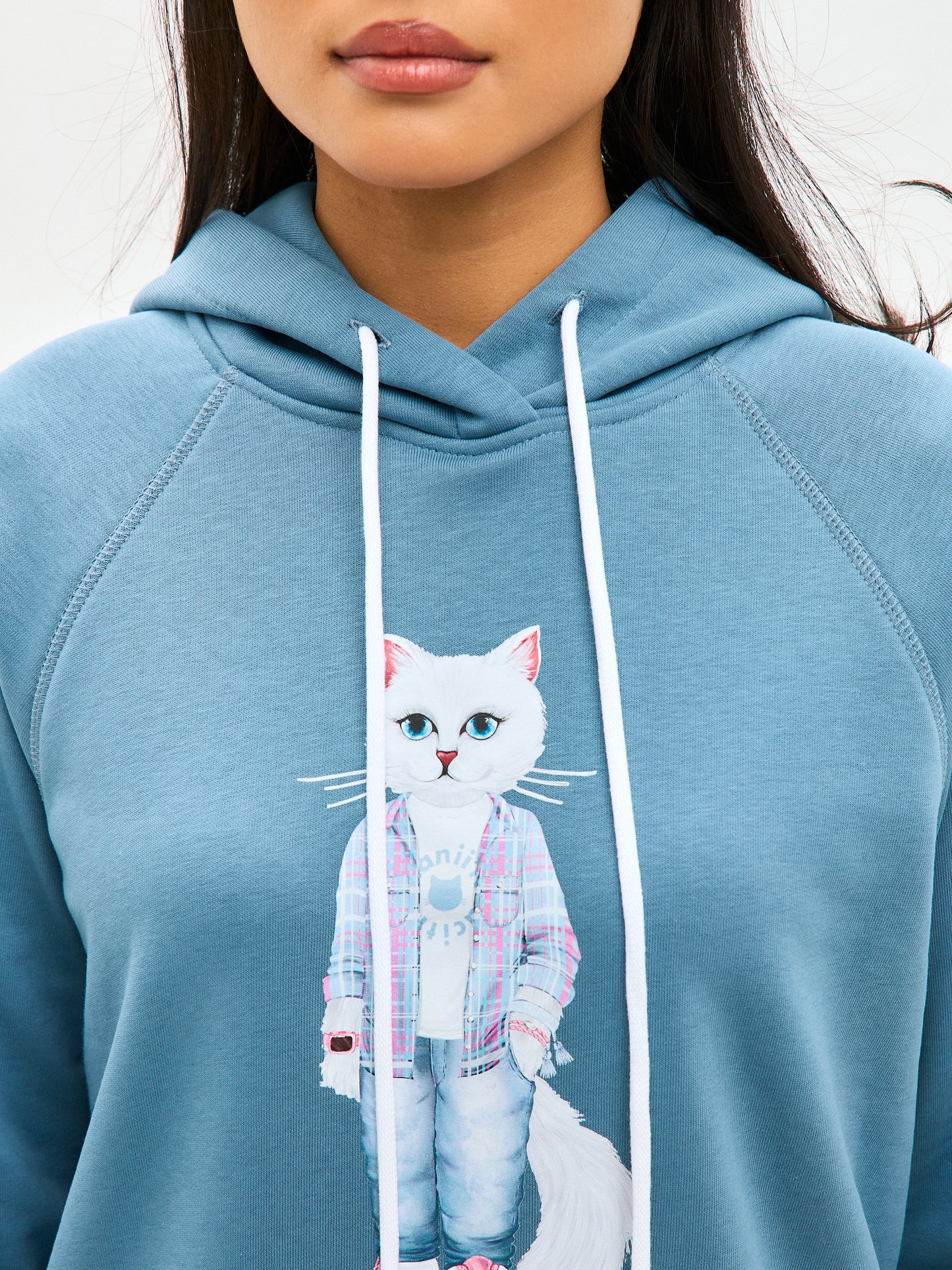 Blue Printed Hoodie WHITE COUNTRY CAT