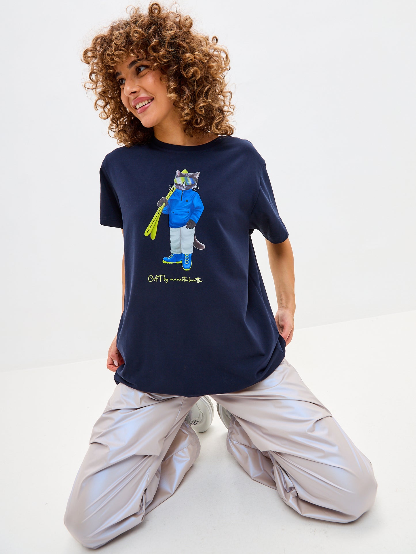 Blue Printed T-shirt SKI CAT