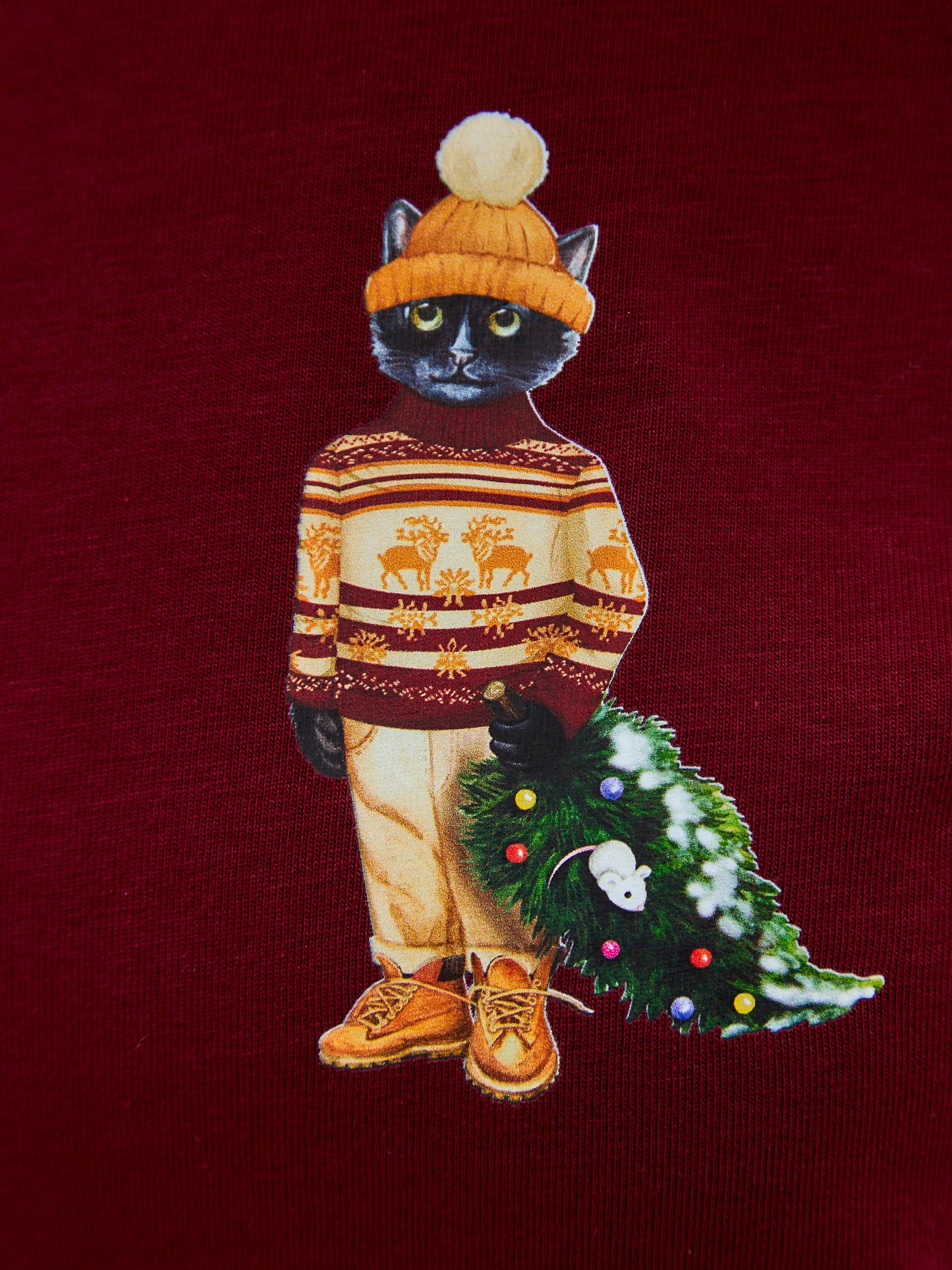 Red Printed T-shirt CHRISTMAS CAT - T-shirt