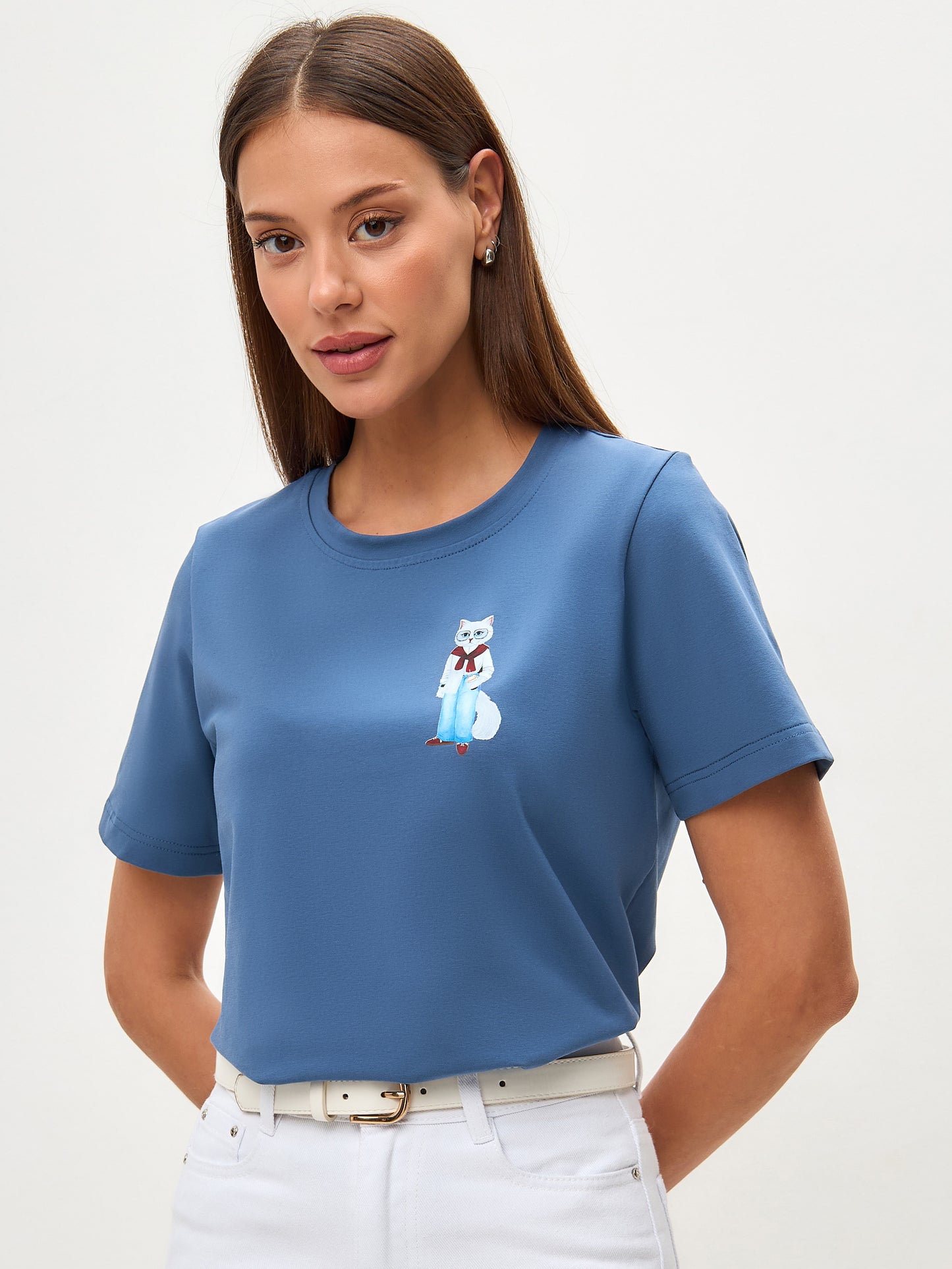 Blue Printed T-shirt COFFEE CAT