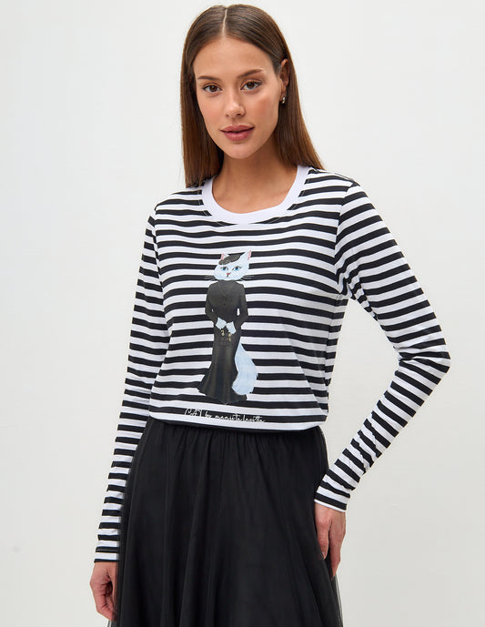 Black Printed Longsleeve CAT IN BLACK - XS / Black / Regular - Shirt & Striped shirt