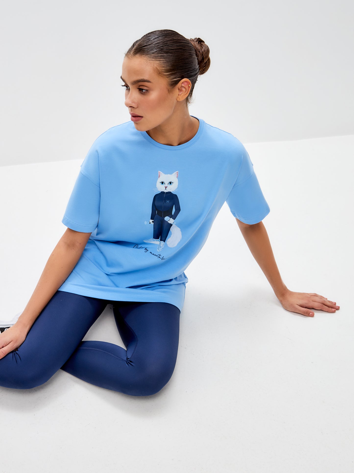 Blue Printed T-shirt SPORT WHITE CAT - T-shirt