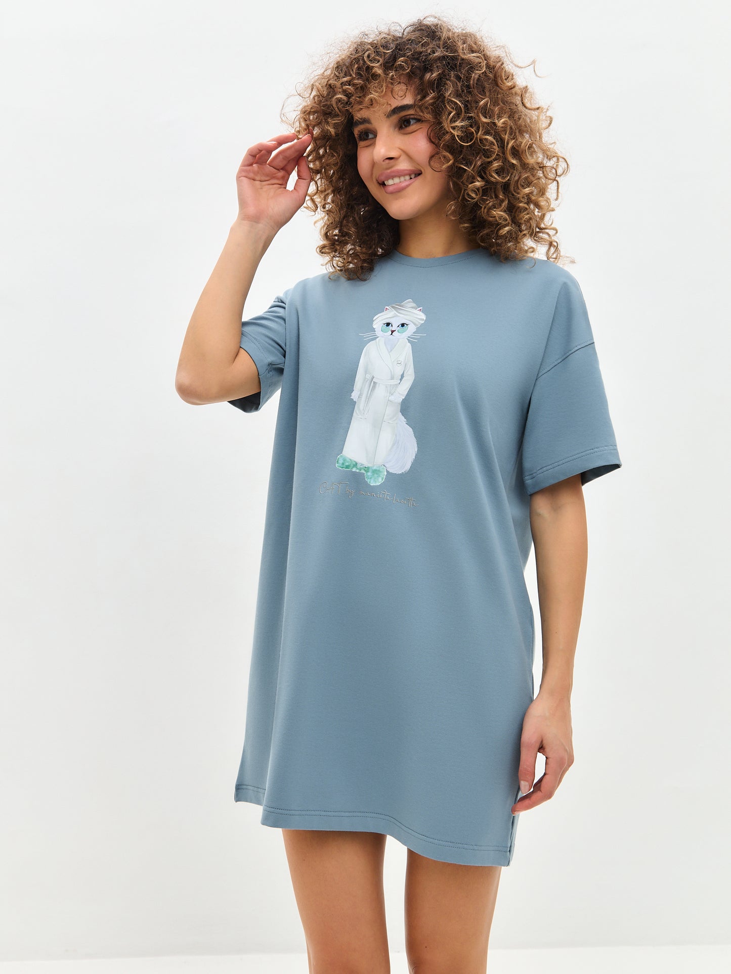 Blue Printed oversized T-shirt SPA CAT