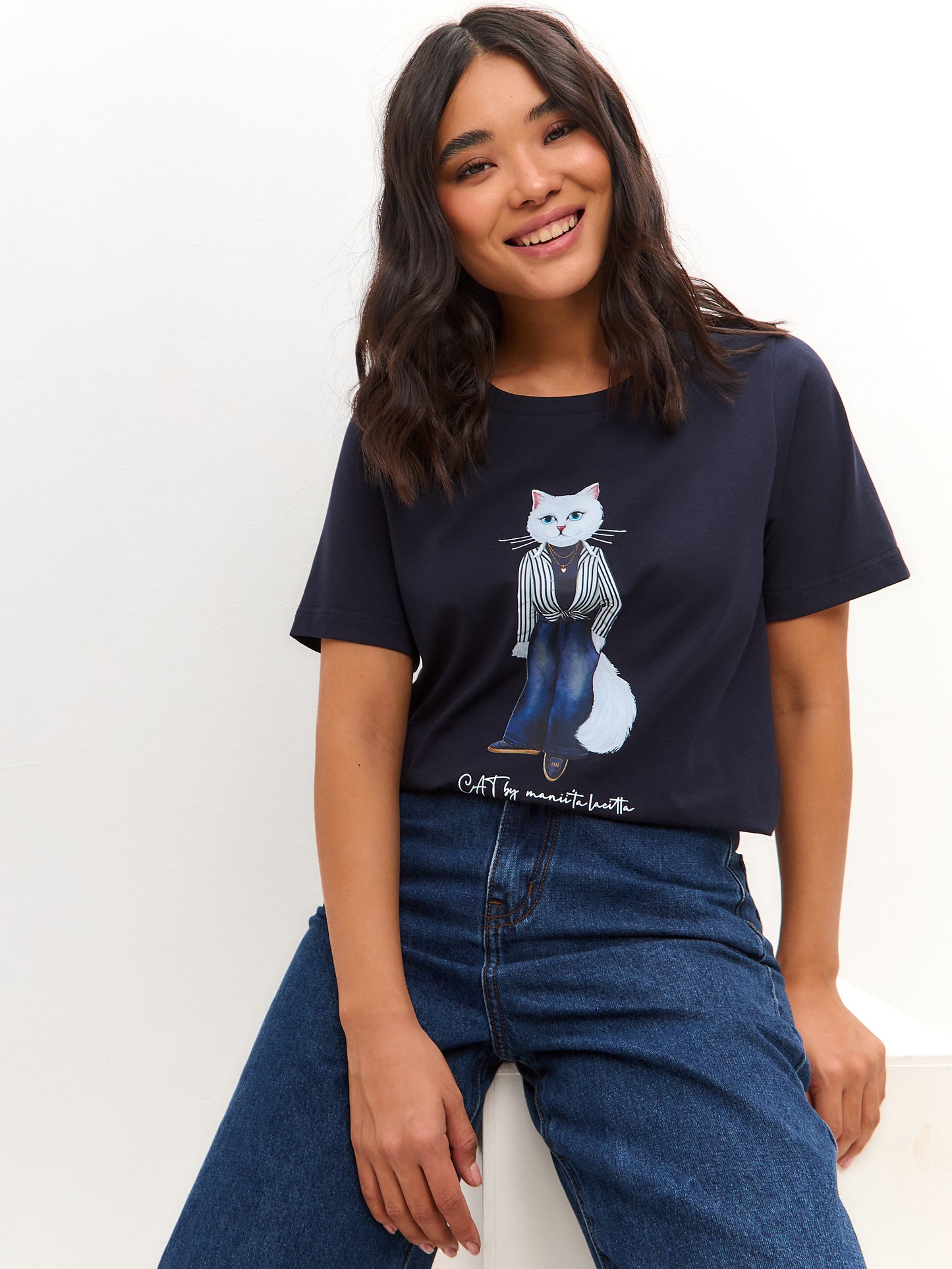 Blue Printed T-shirt COUNTRY WHITE CAT