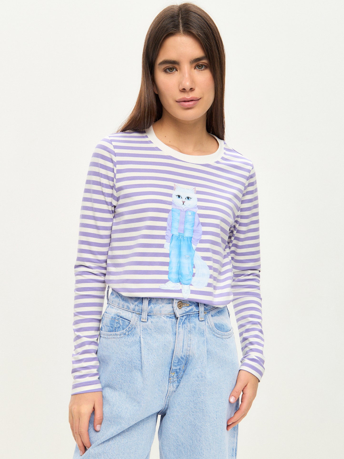 Blau bedrucktes T-Shirt DENIM CAT