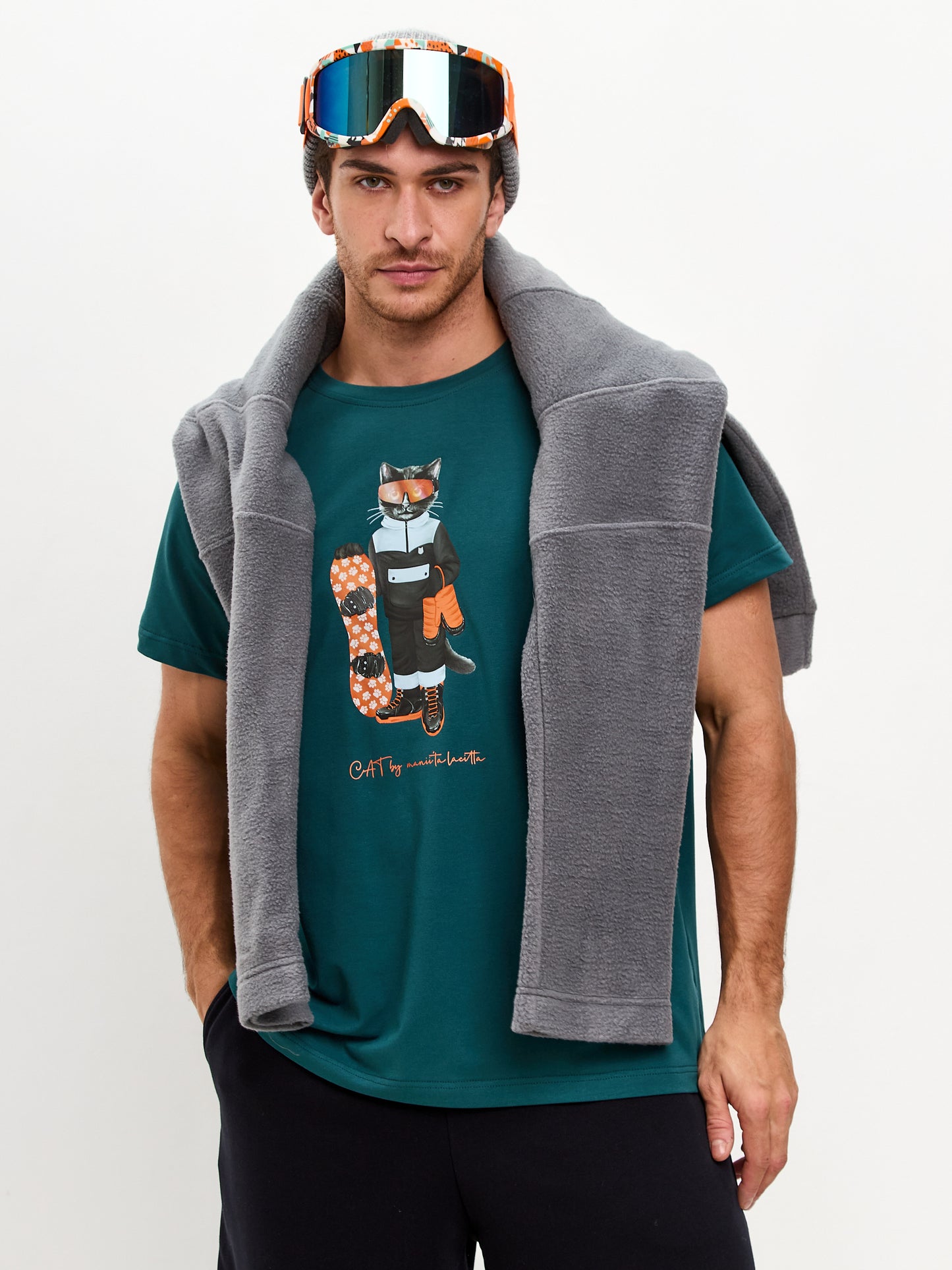 Blue Printed T-shirt SNOWBOARD CAT