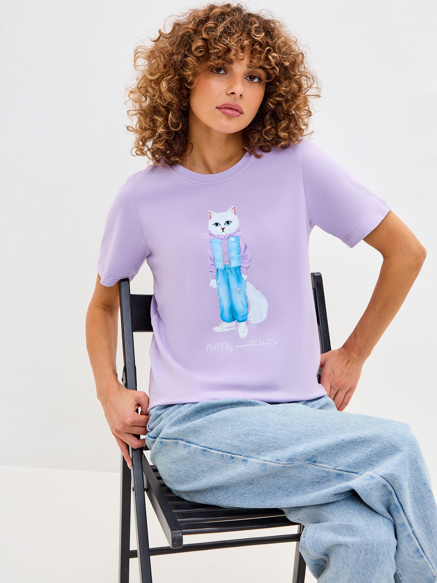 Purple Printed T-shirt WALKING CAT