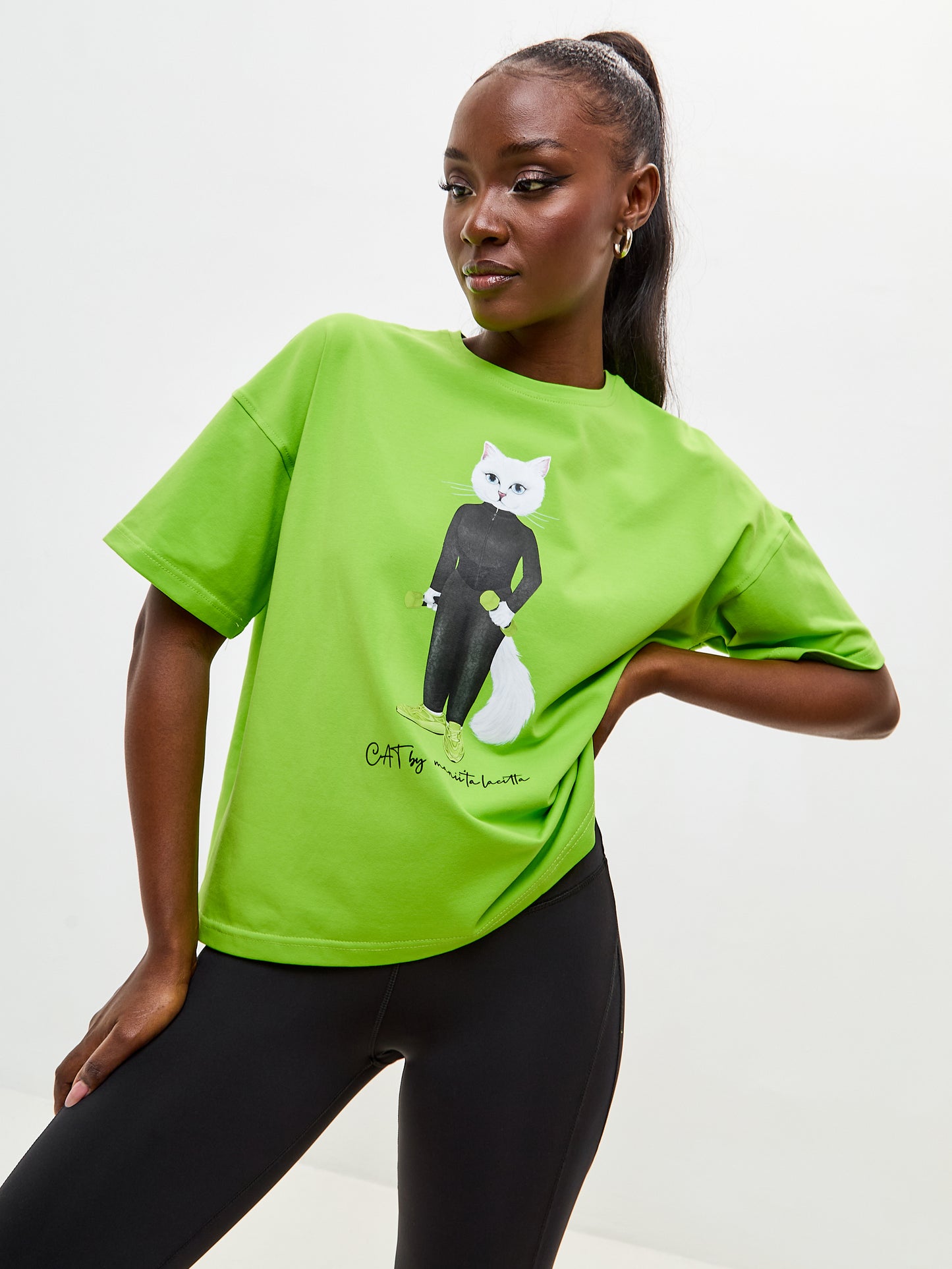 Green Printed short oversized T-shirt SPORT CAT