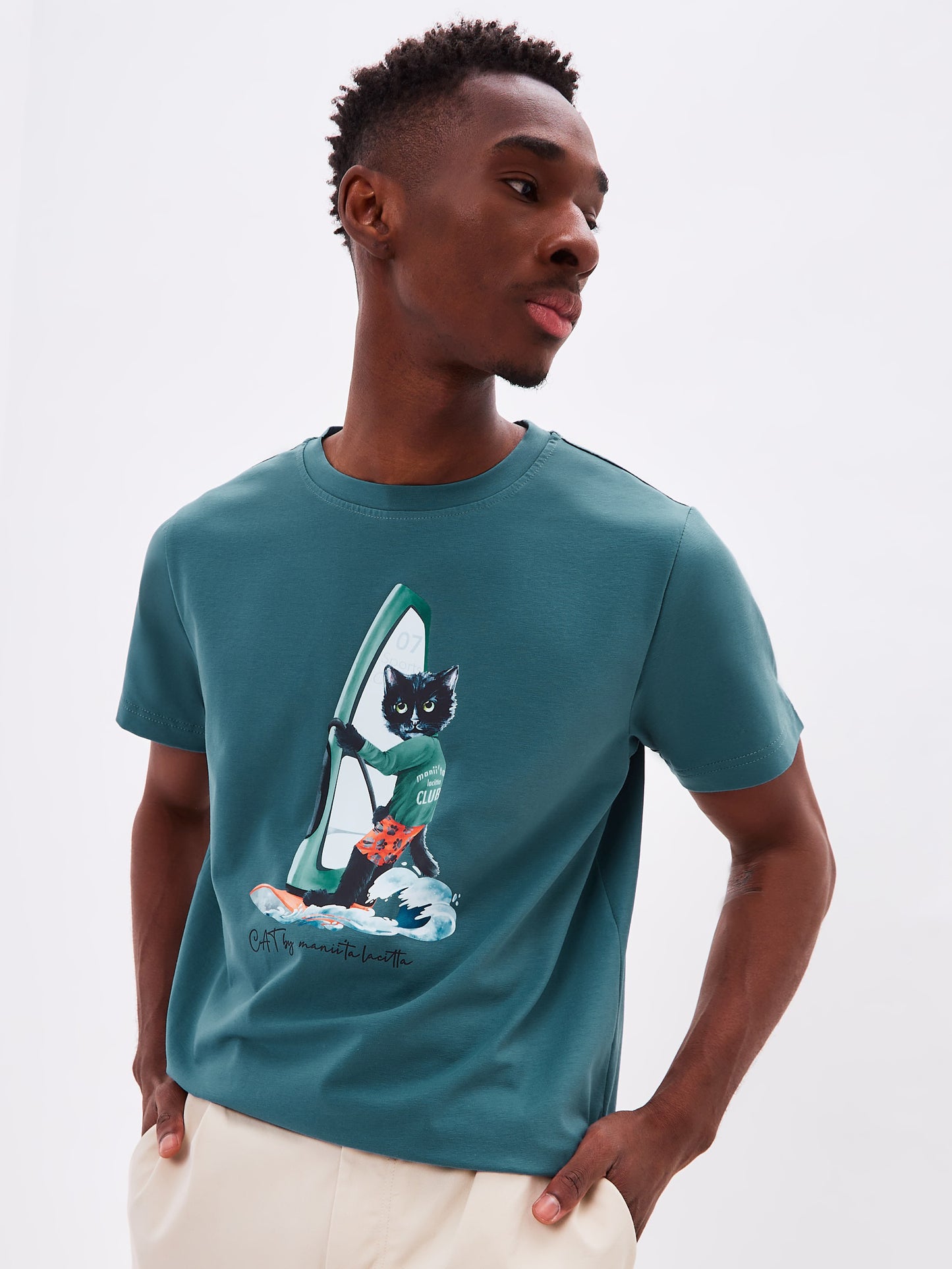 Blue Printed T-shirt SURFER CAT