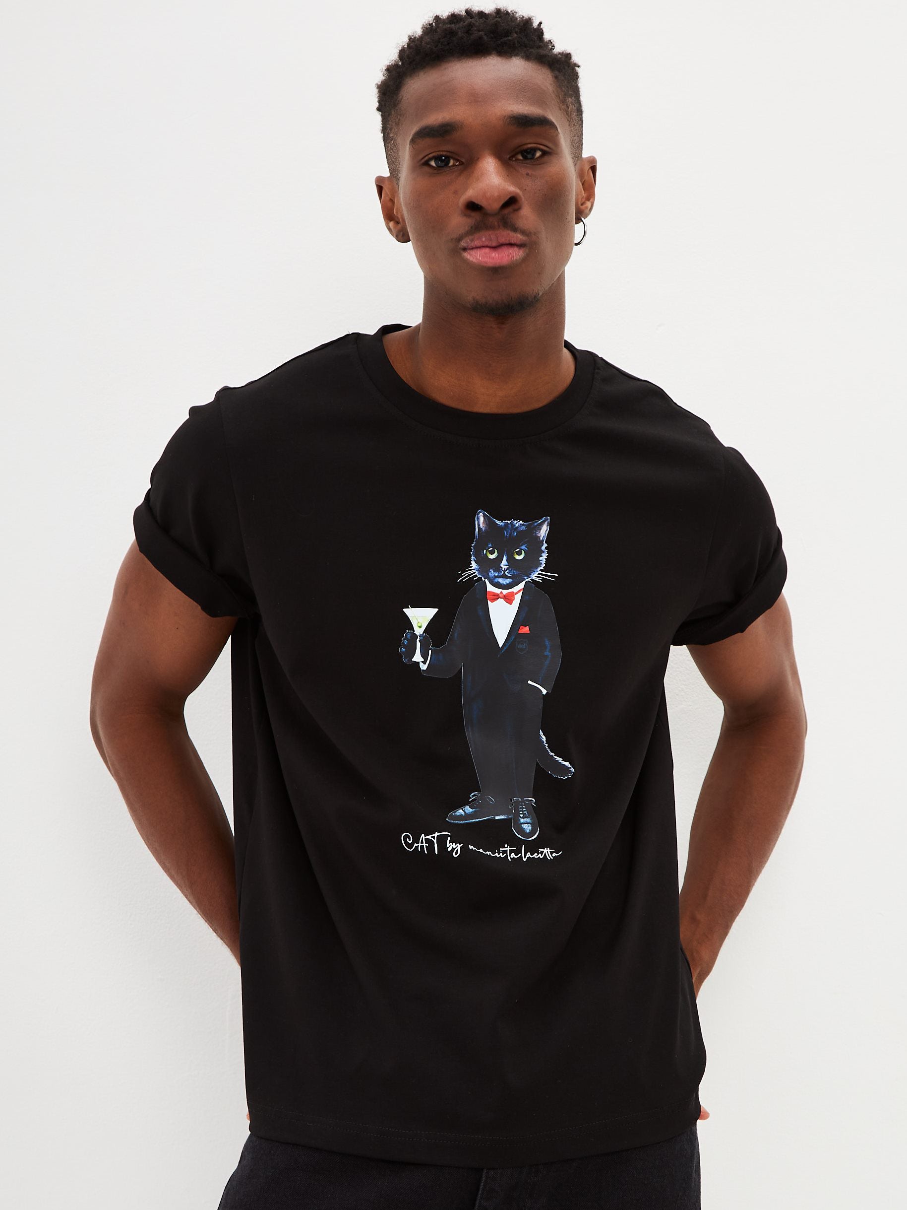 Black Printed T-shirt DANDY CAT - T-shirt