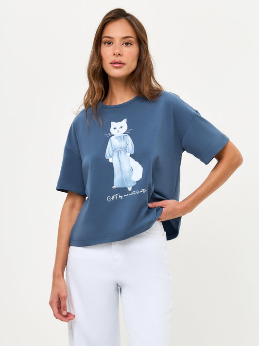 Blue Printed T-shirt DENIM CAT - T-shirt